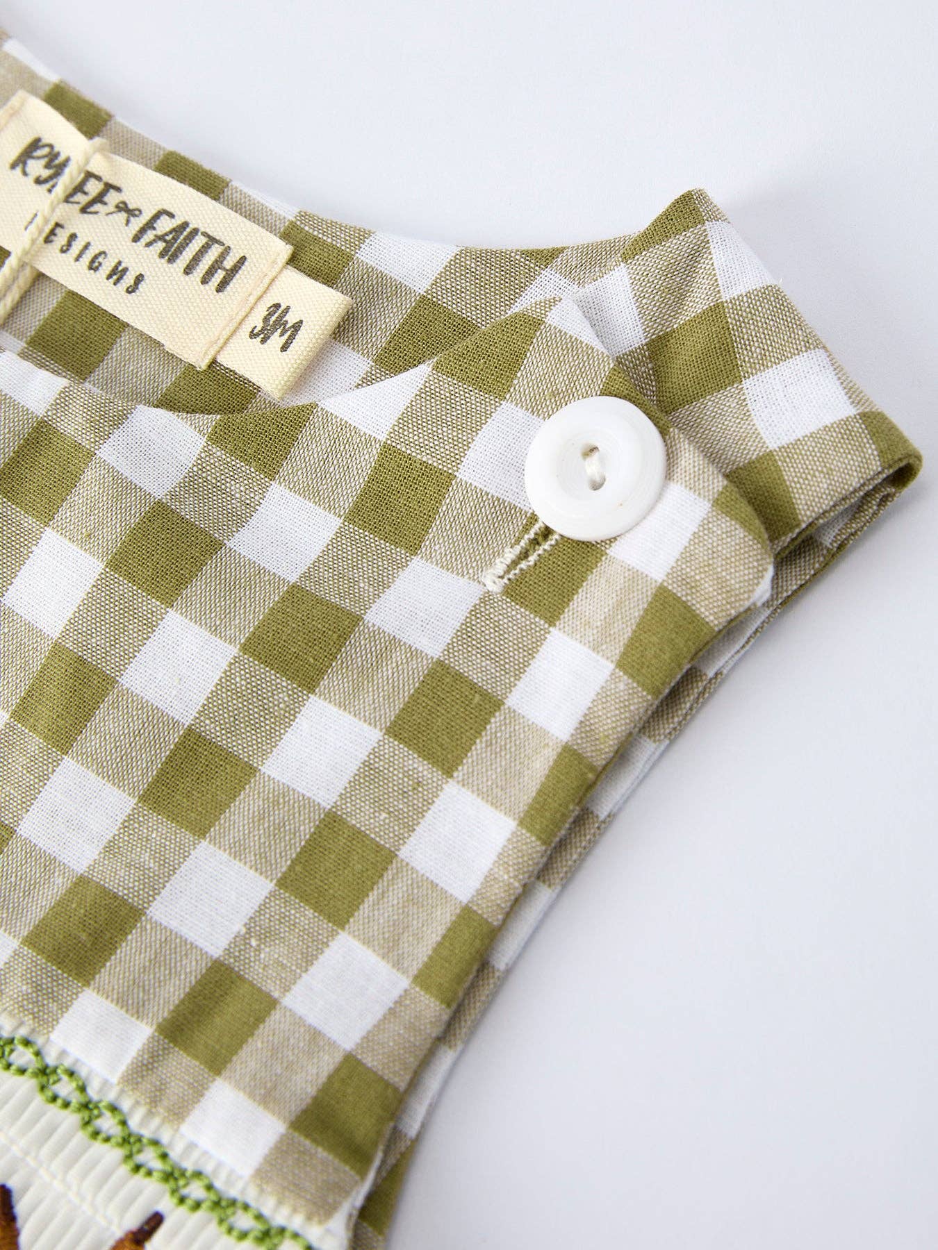 Green Plaid Fish Embroidered Smocked Jon Jon - Image 3