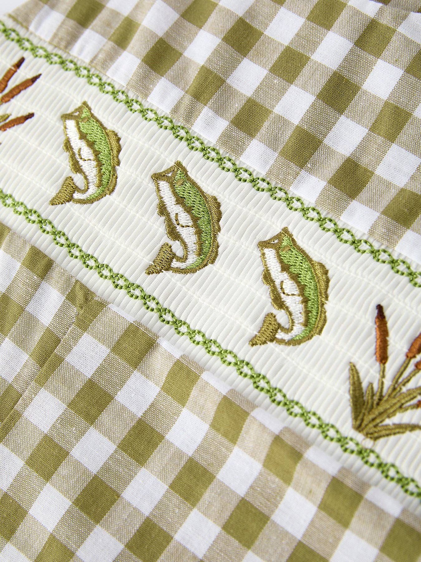 Green Plaid Fish Embroidered Smocked Jon Jon - Image 4