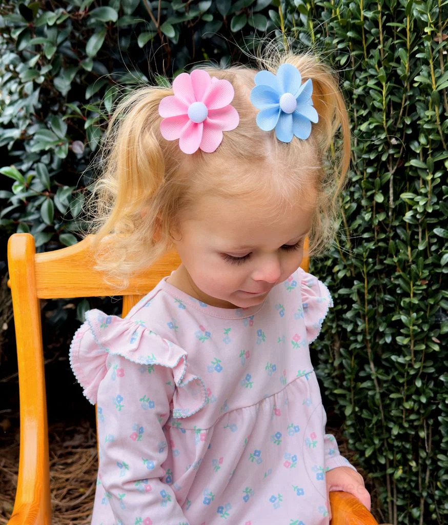 Grosgrain Petal Flower Hair Clip with Button Center - Image 2