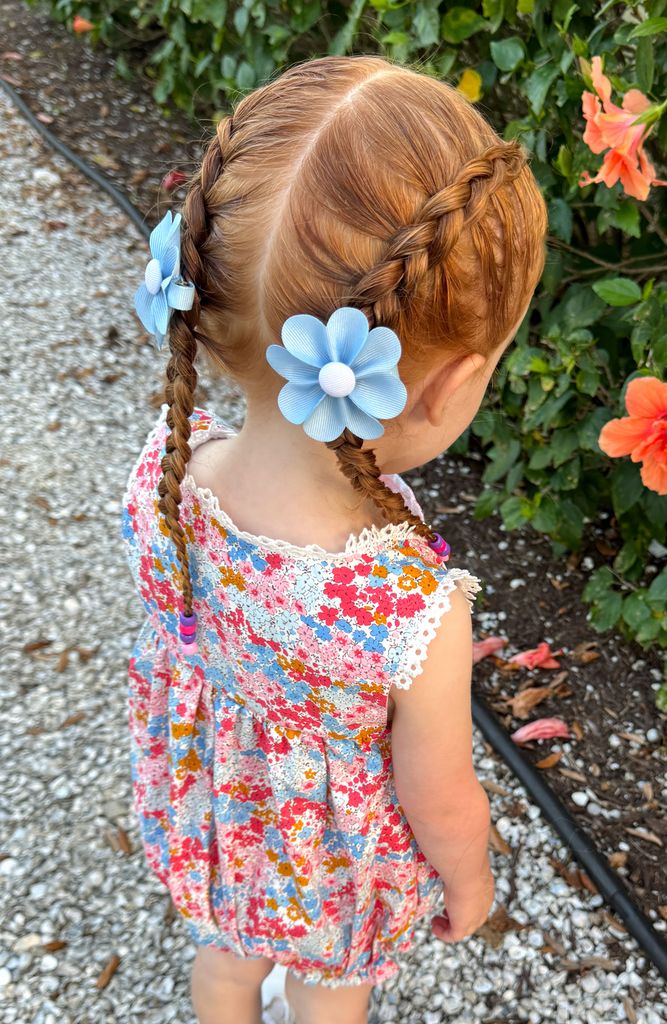 Grosgrain Petal Flower Hair Clip with Button Center - Image 4