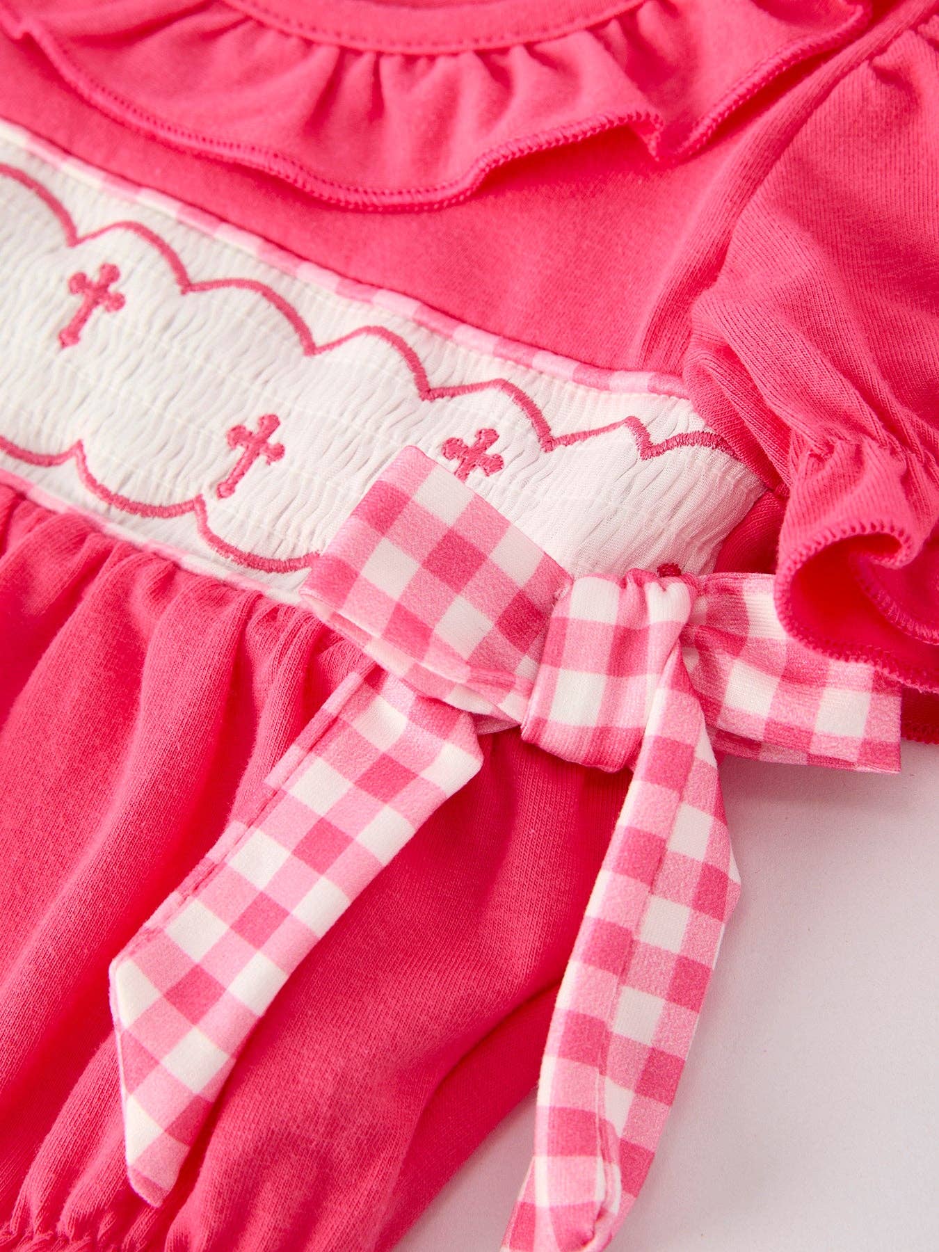 Rylee Faith Hot Pink Smocked Cross Bubble - Image 3