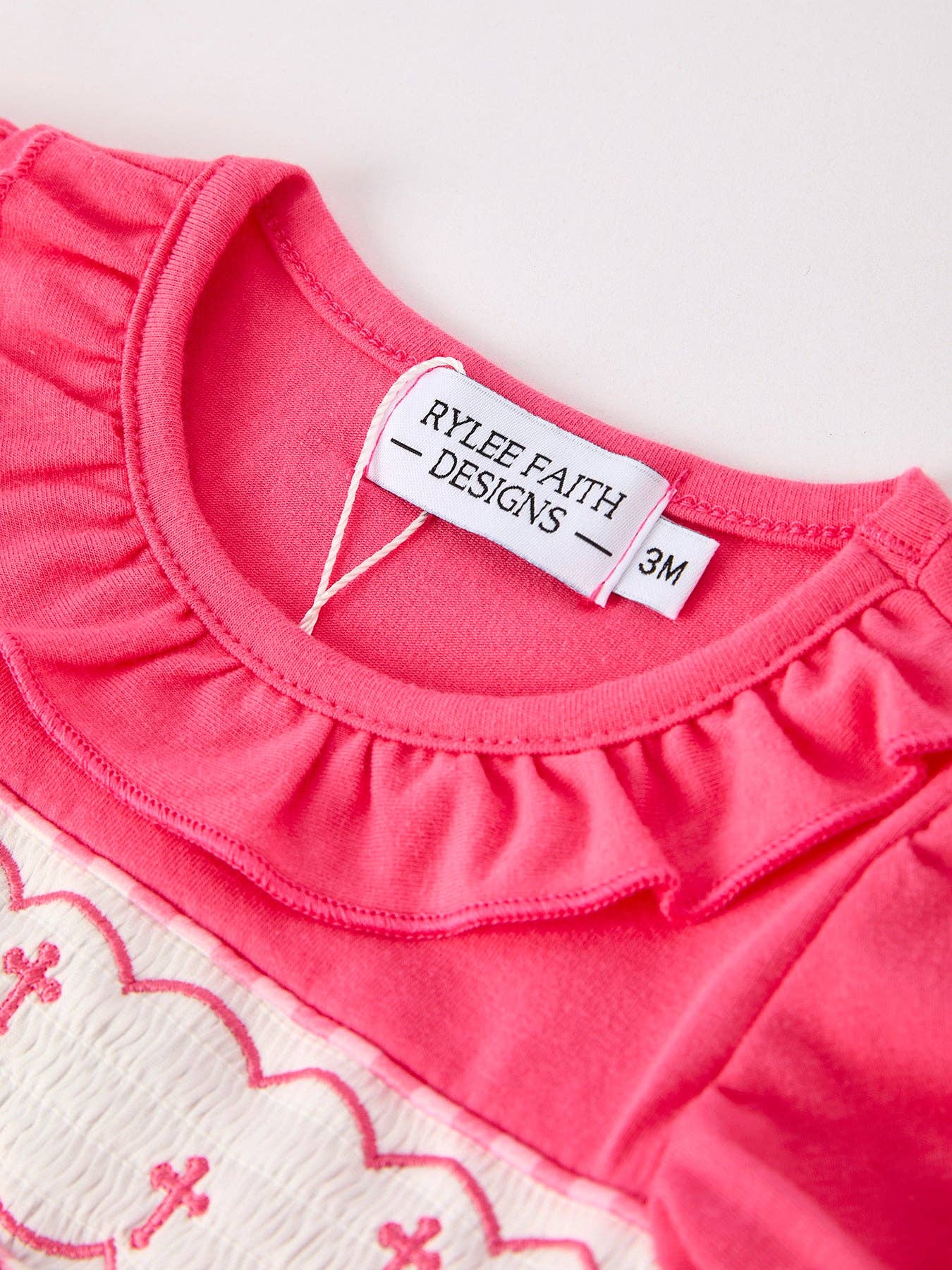 Rylee Faith Hot Pink Smocked Cross Bubble - Image 5