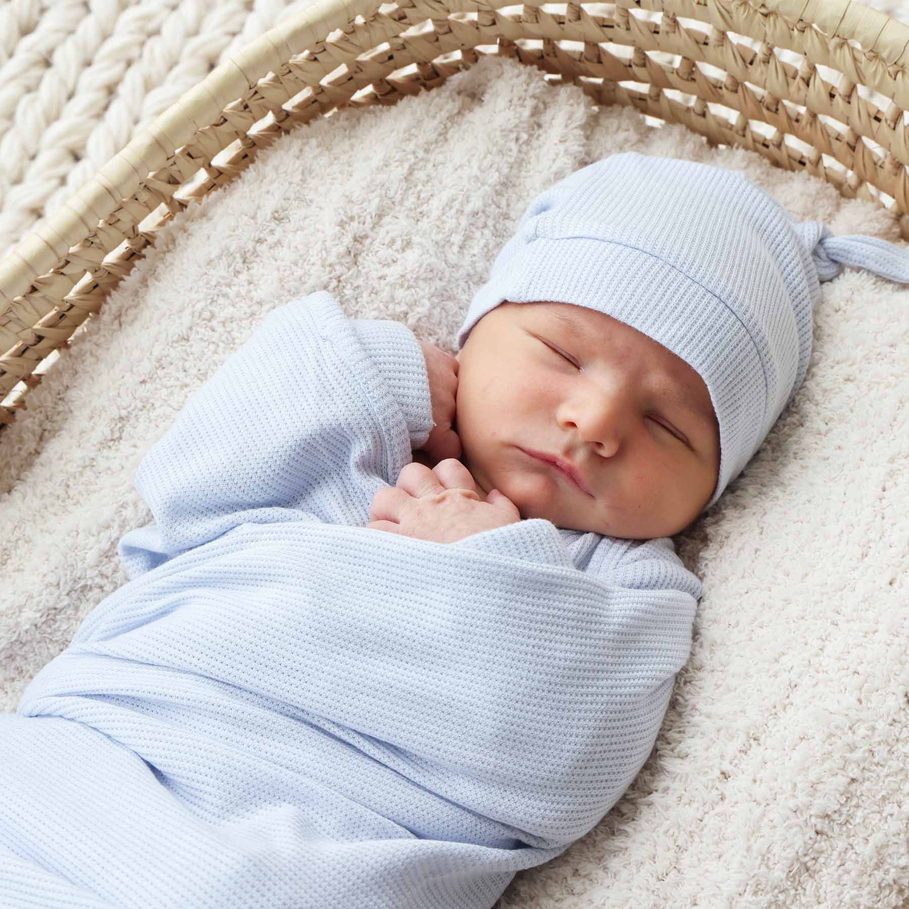 Ice Blue Bamboo Waffle Oversized Swaddle Blanket - Image 3