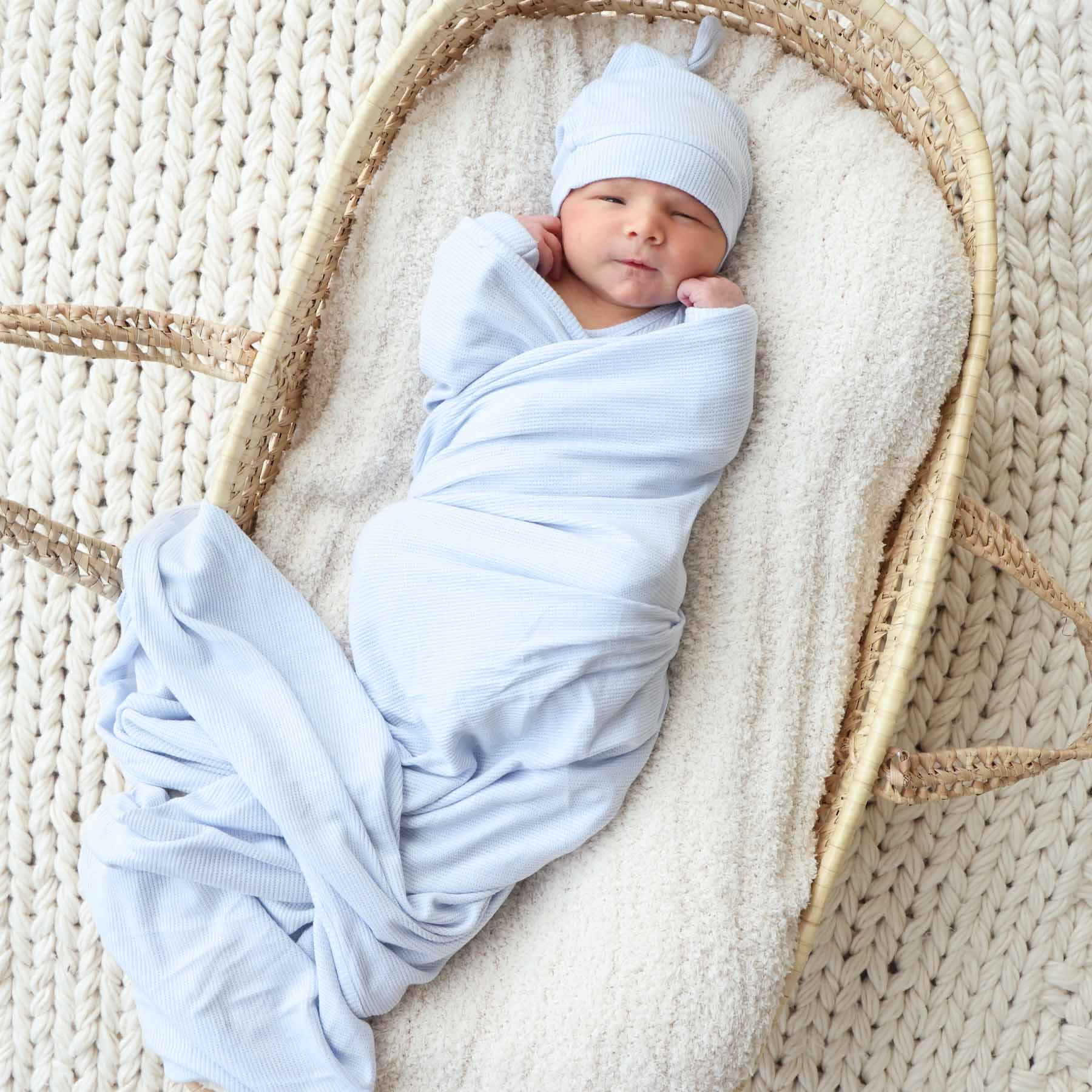 Ice Blue Bamboo Waffle Oversized Swaddle Blanket - Image 4