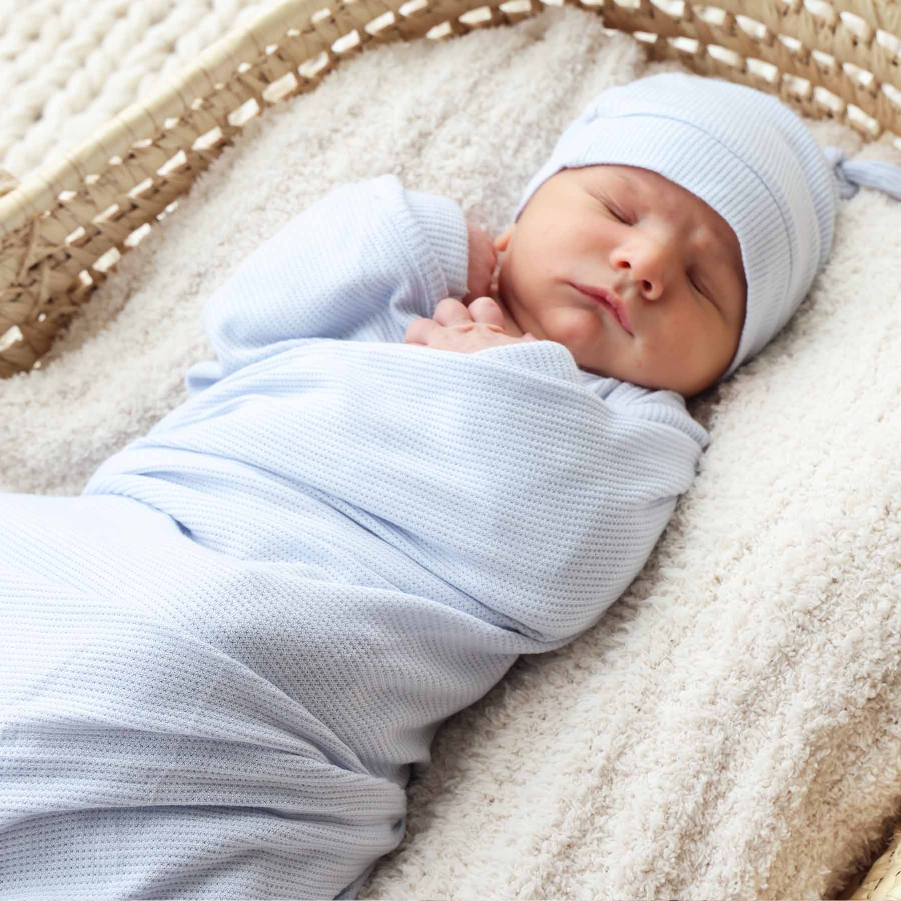 Ice Blue Bamboo Waffle Oversized Swaddle Blanket - Image 5