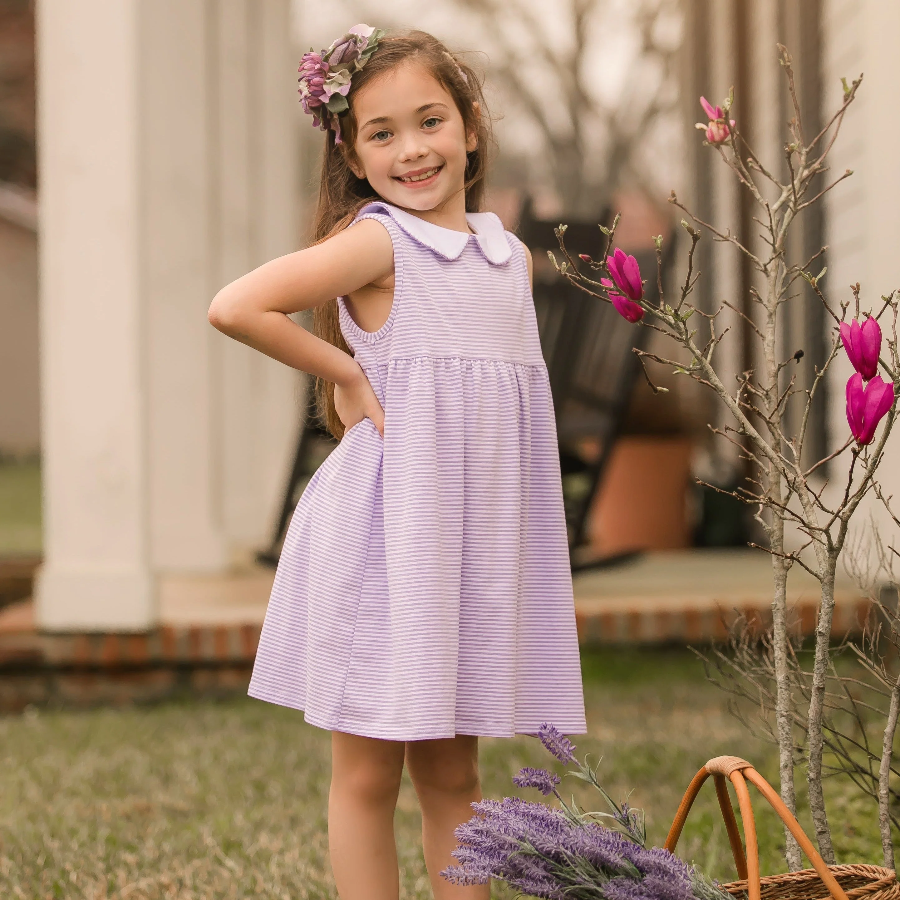 Jellybean Charlotte Sleeveless Dress- Lavender Stripe - Image 2