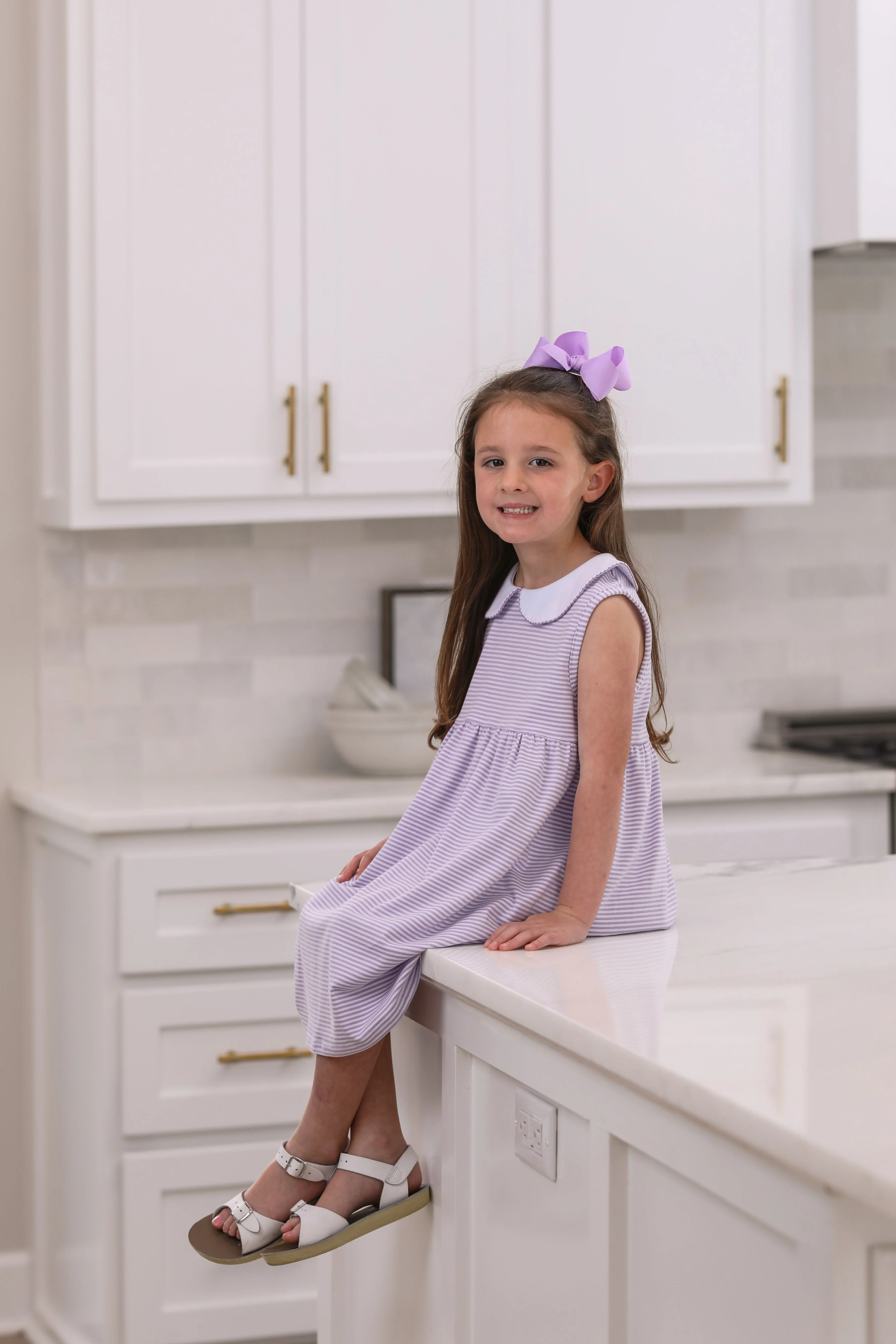 Jellybean Charlotte Sleeveless Dress- Lavender Stripe - Image 3