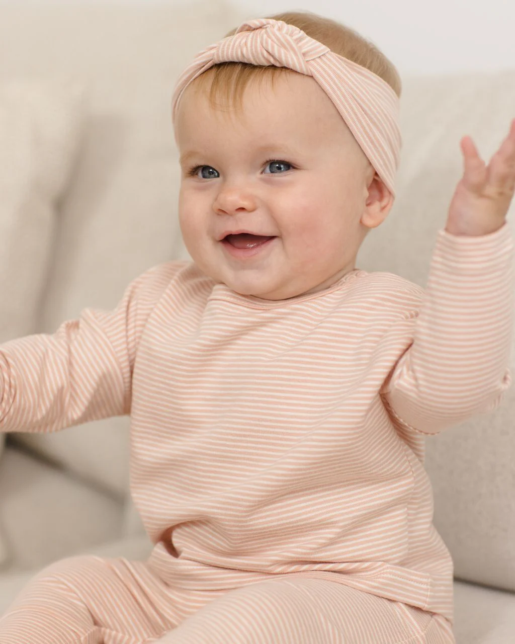 Quincy Mae Knotted Headband || Melon Micro Stripe - Image 2