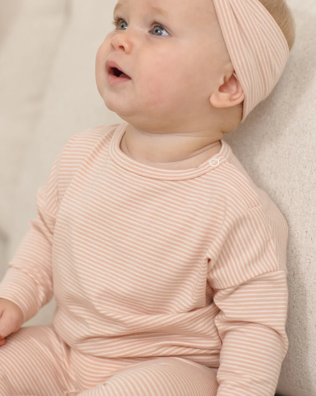 Quincy Mae Knotted Headband || Melon Micro Stripe - Image 3