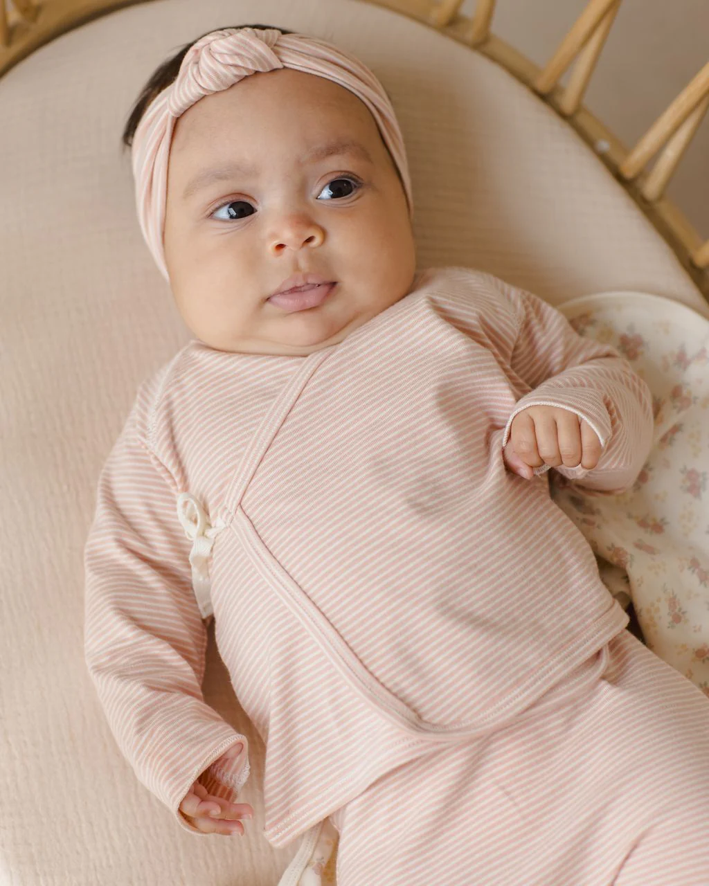 Quincy Mae Knotted Headband || Melon Micro Stripe - Image 4