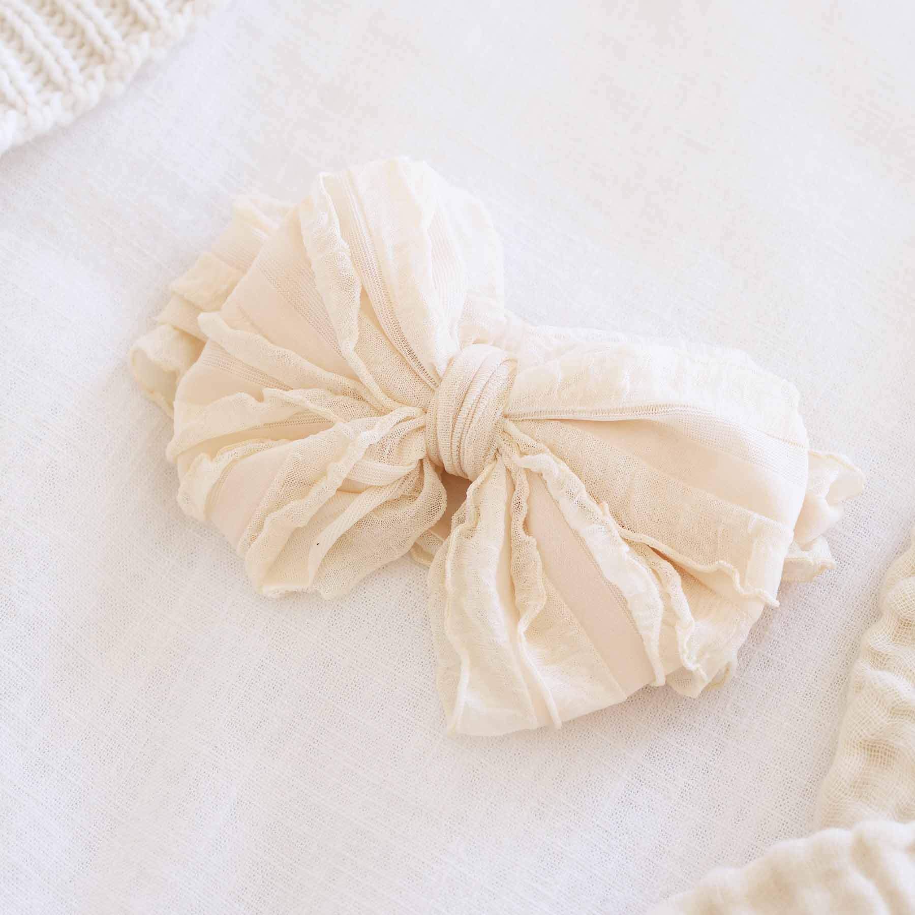 Large Ruffle Knit Bow | Sweet & Simple: Snow - Image 3