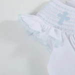 Lil Cactus White and Blue Holy Smocked Bishop Dress - Image 6