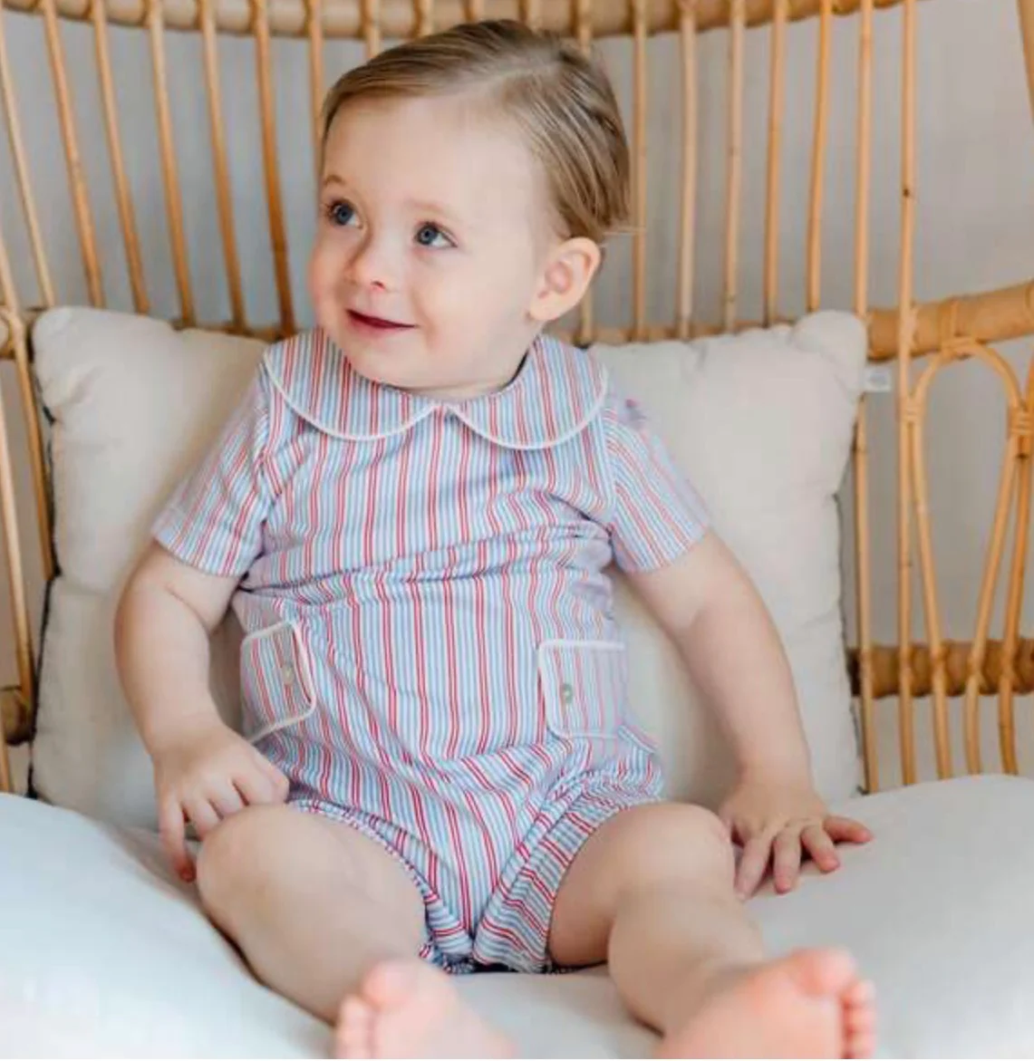Lila & Hayes Henry Boys' Pima Cotton Shortall - Liberty Stripe - Image 2
