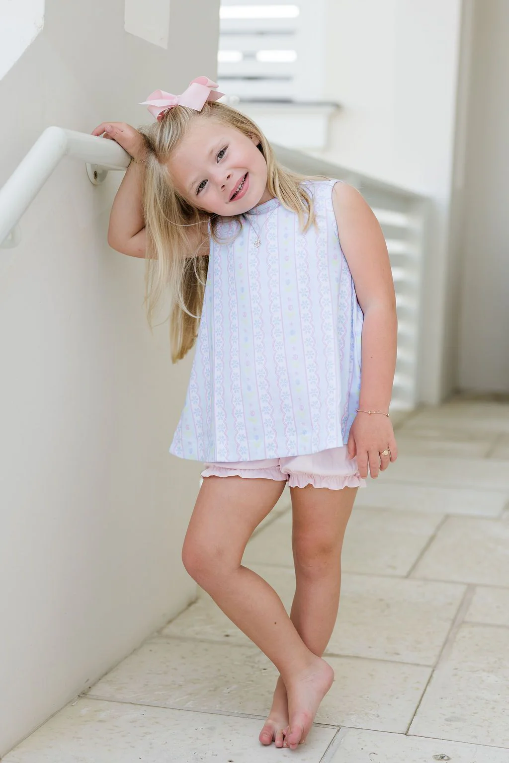 Lottie Blue Floral Scallop Back Bow Bloomer Set - Image 3