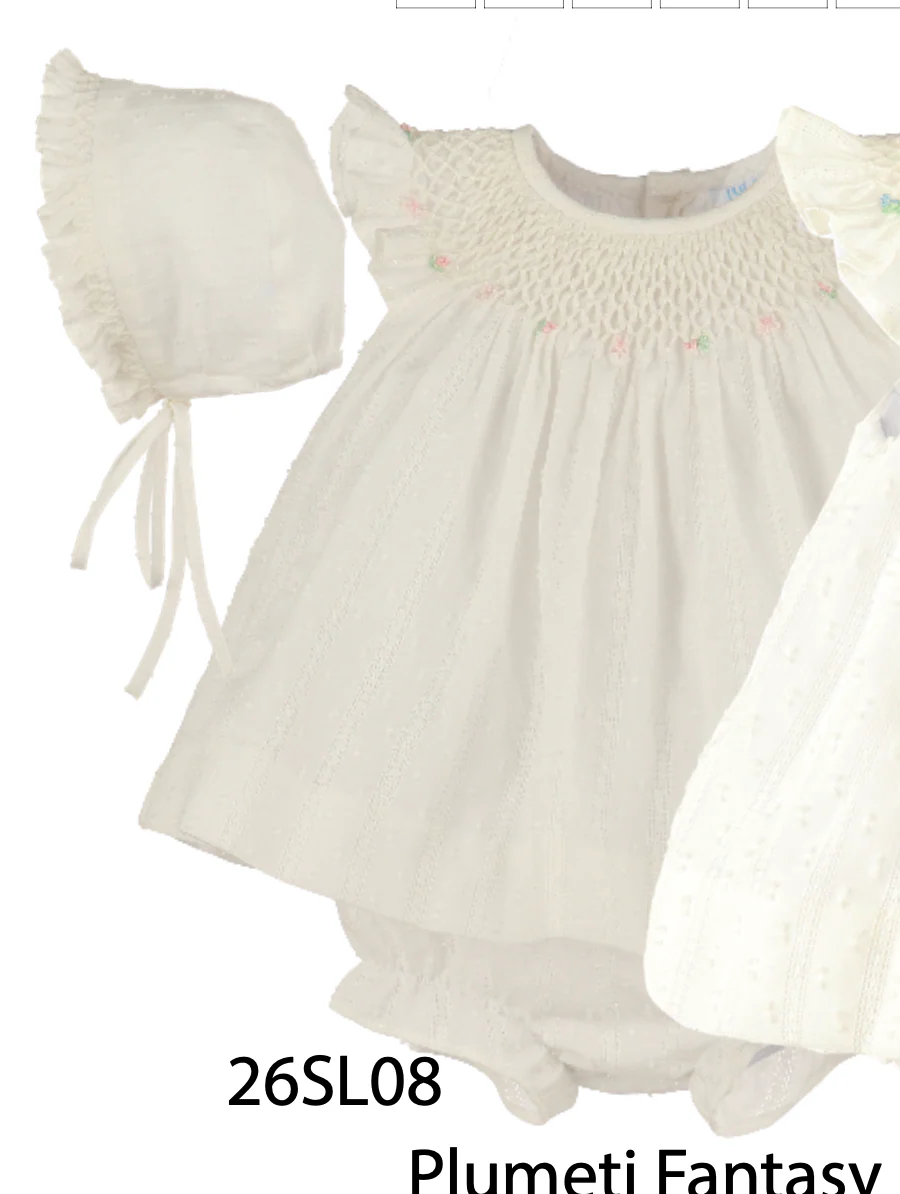 LULI & ME Plumeti Fantasy Bishop White with pink 3 Piece Set - Image 2