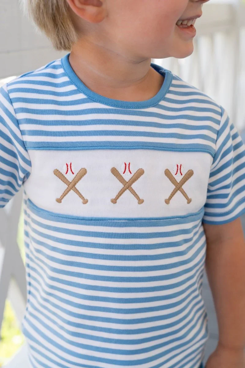 Lullaby Set Bayou Short Set Party Blue Stripe, Baseball - Image 3