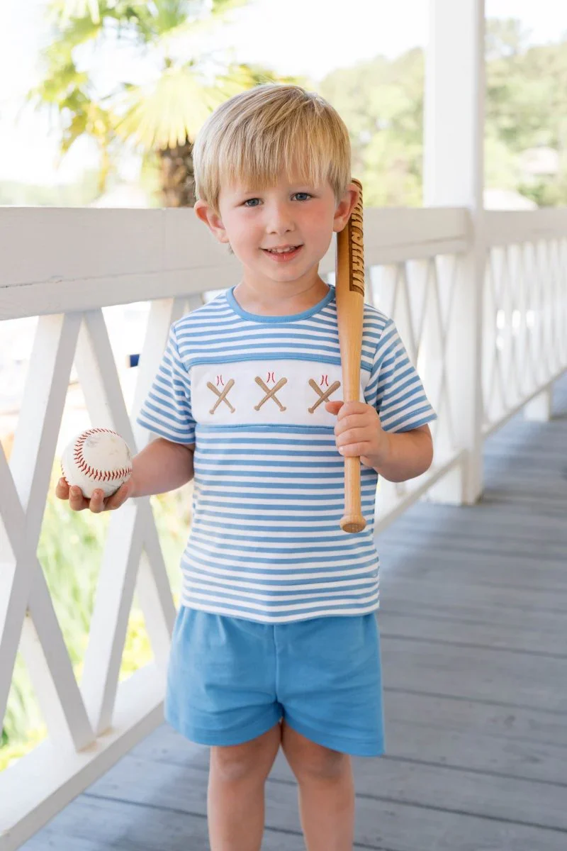 Lullaby Set Bayou Short Set Party Blue Stripe, Baseball - Image 4