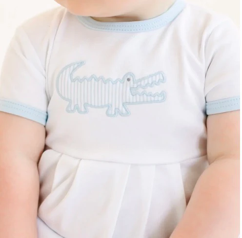 Magnolia Baby Gator Applique Collared Bubble - Light Blue - Image 3