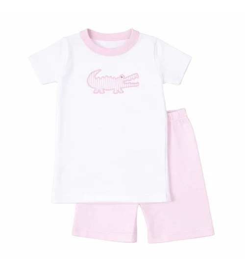 Magnolia Baby Gator Applique Short Pajamas - Pink - Image 2
