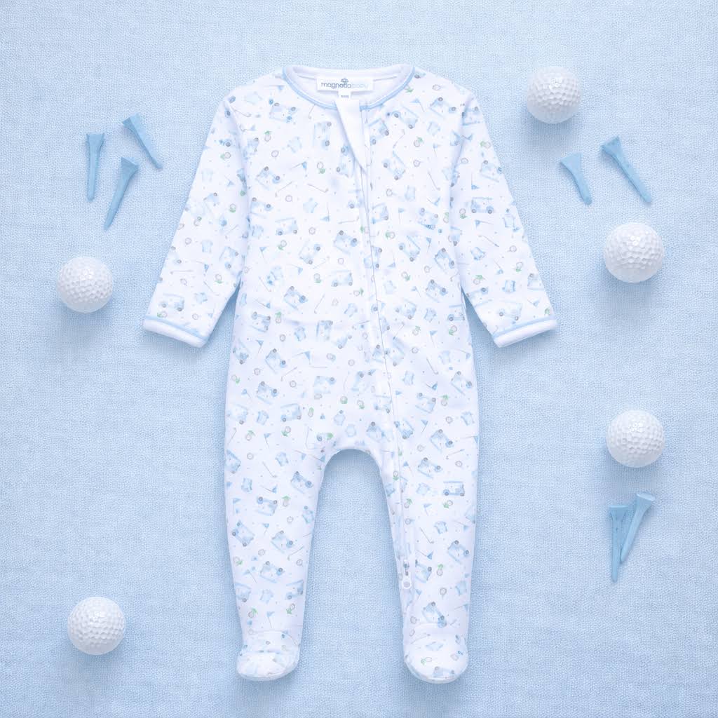 MAGNOLIA BABY Little Golfer Print Zip Footie Light Blue - Image 2