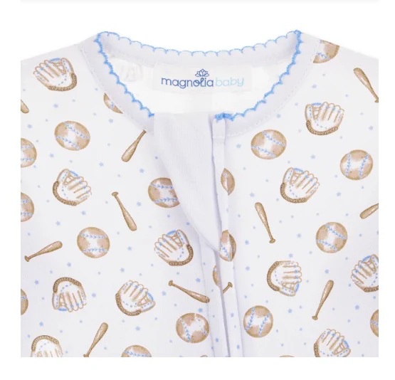 MAGNOLIA BABY Precious Lil' Sluggers Print Zip Footie - Light Blue - Image 2