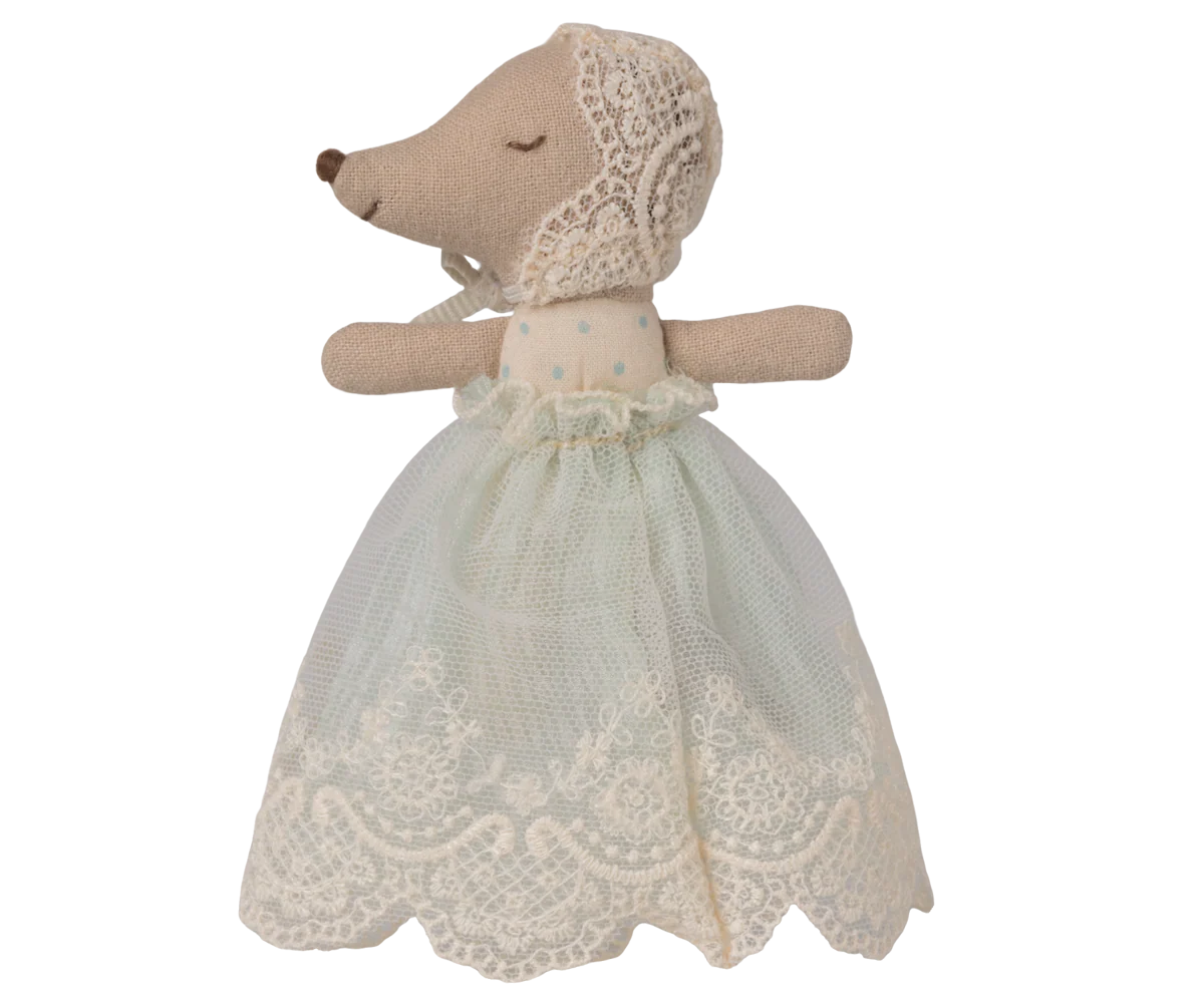 Maileg Baby mouse in gown - Mint - Image 3