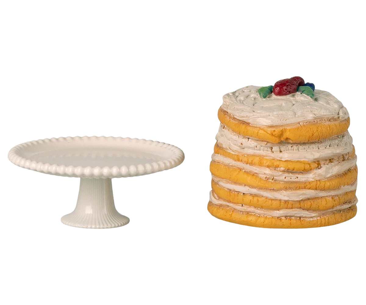 Maileg Party cake and cake stand, Mouse - Off  white - Image 4