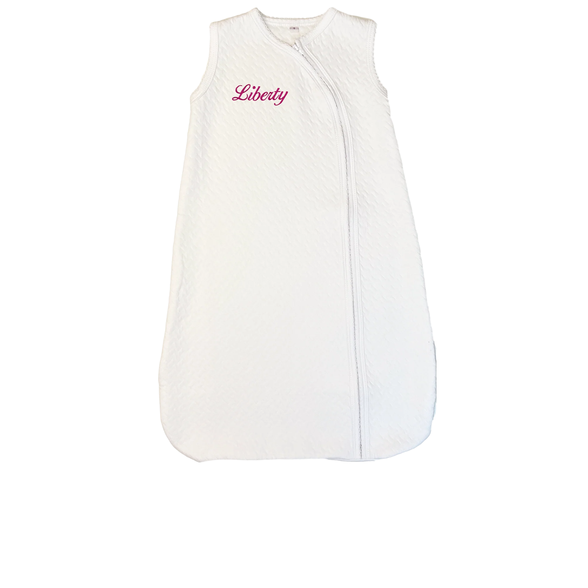 Marcela Pima Cotton Sleep Sack w/ Zipper: White with Pink / 6-12 Months - Image 3