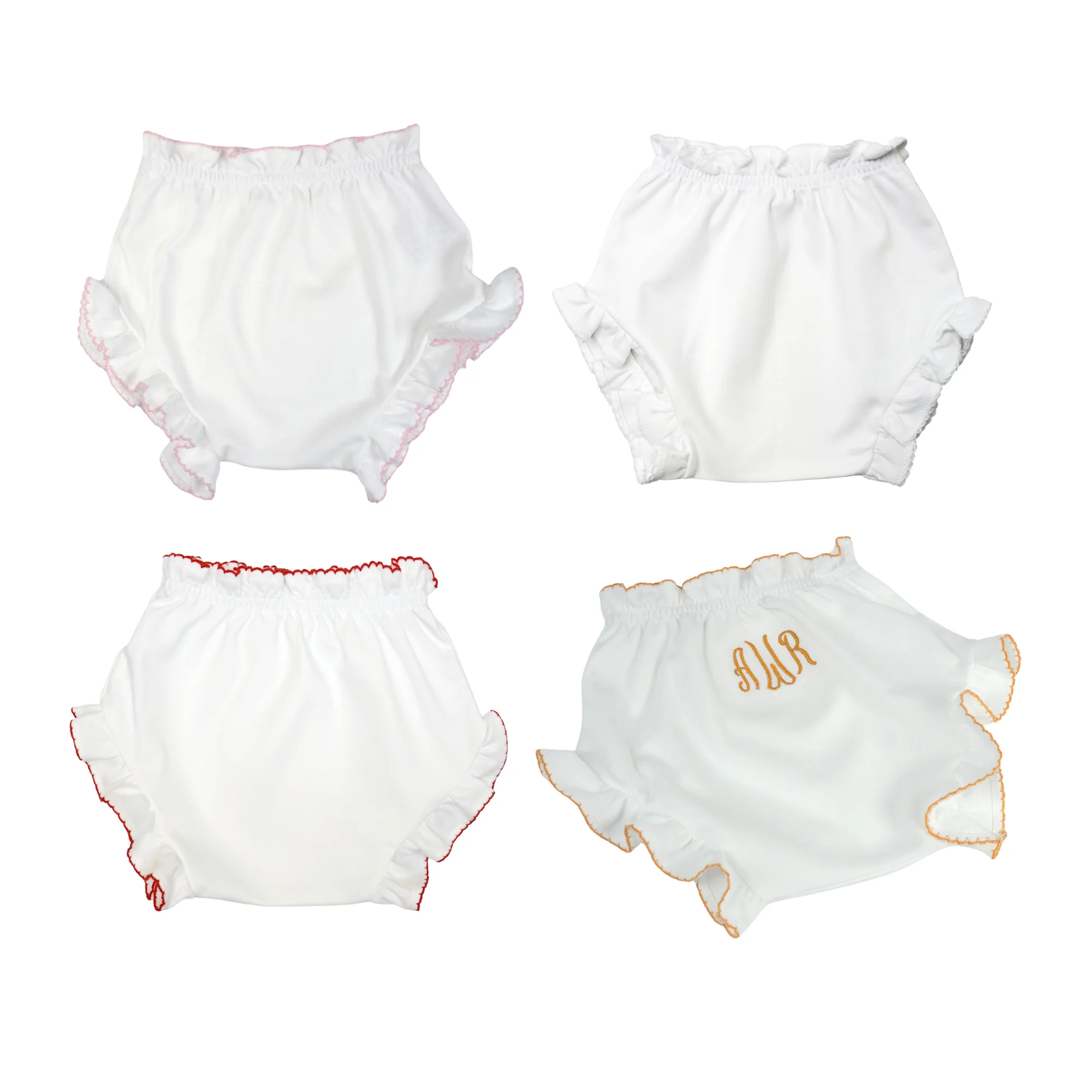 Marcela Ruffled Edge Bloomers: White with Pink Trim / 0-3 Months - Image 2