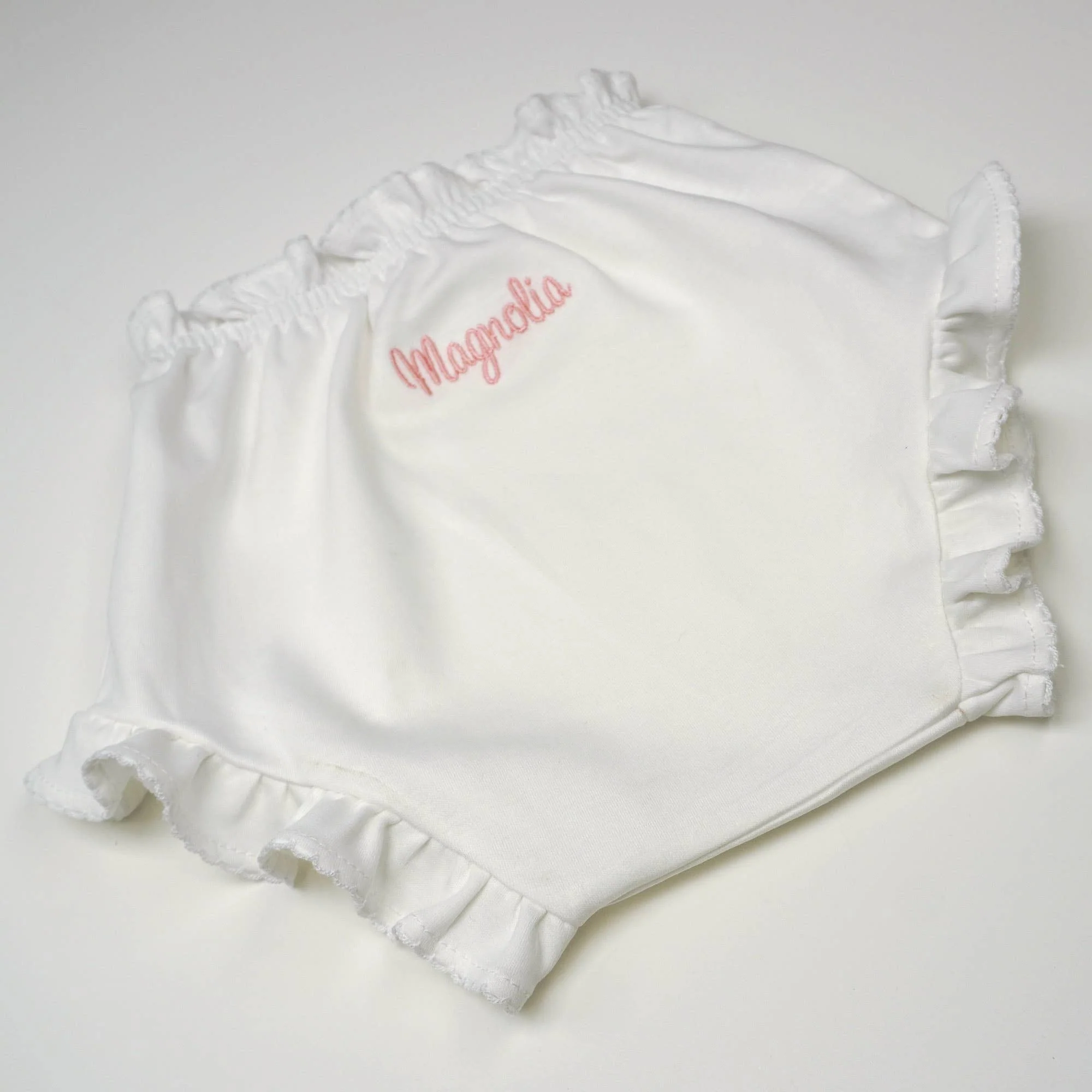 Marcela Ruffled Edge Bloomers: White with Pink Trim / 0-3 Months - Image 3
