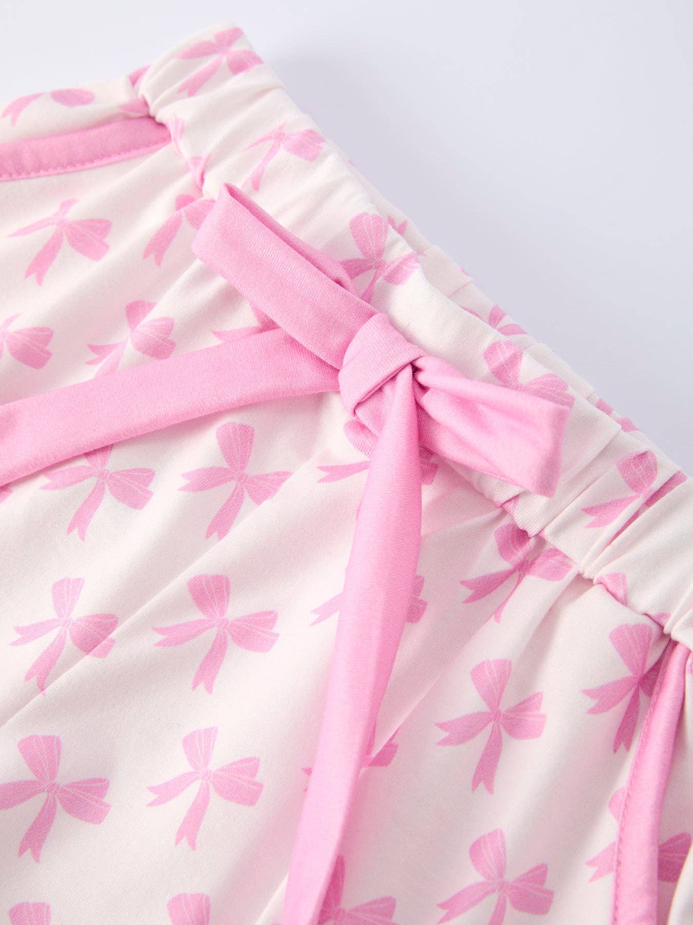 Pink Bow Print Ruffle Pajama Set - Image 3