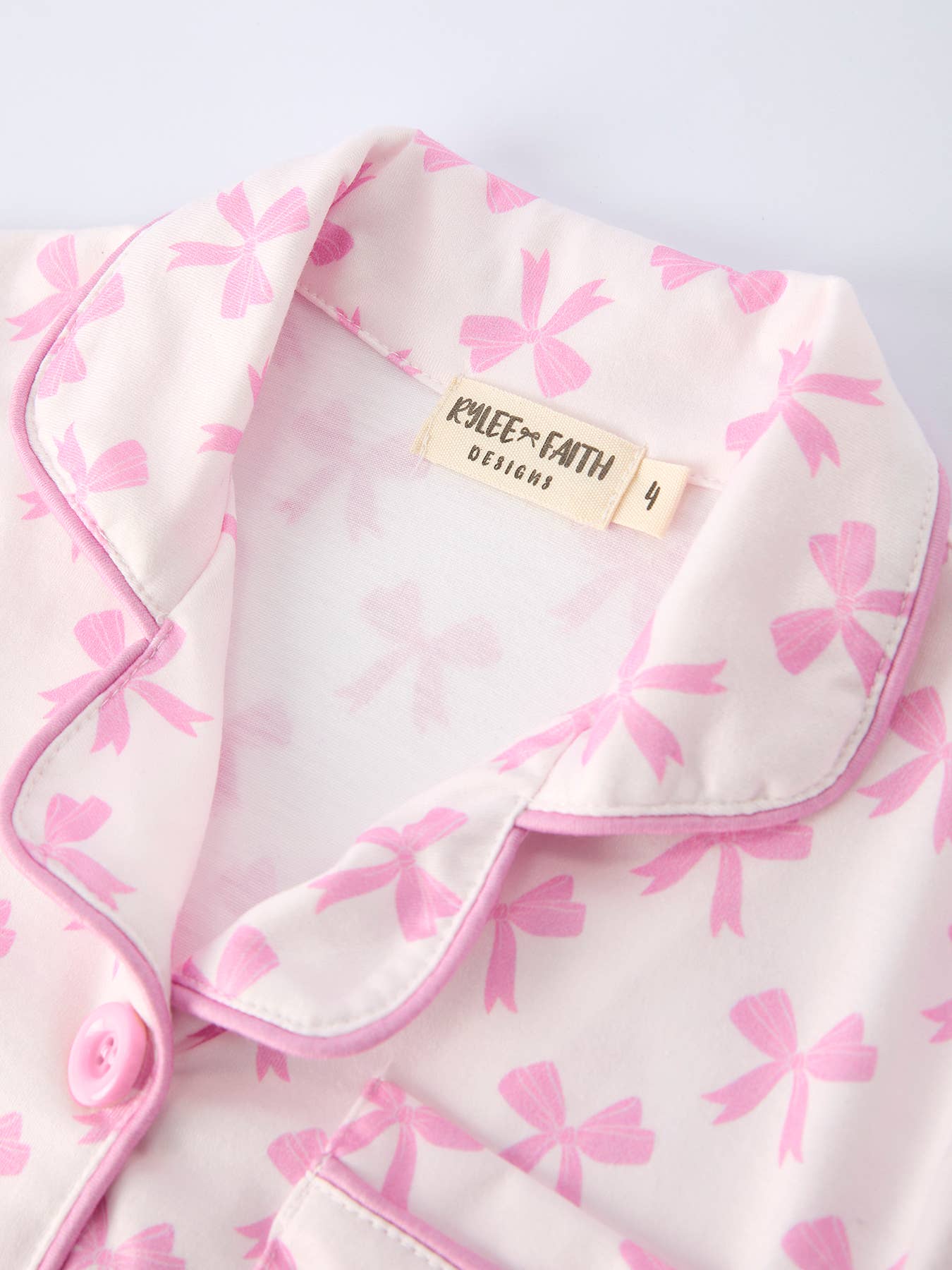 Pink Bow Print Ruffle Pajama Set - Image 4