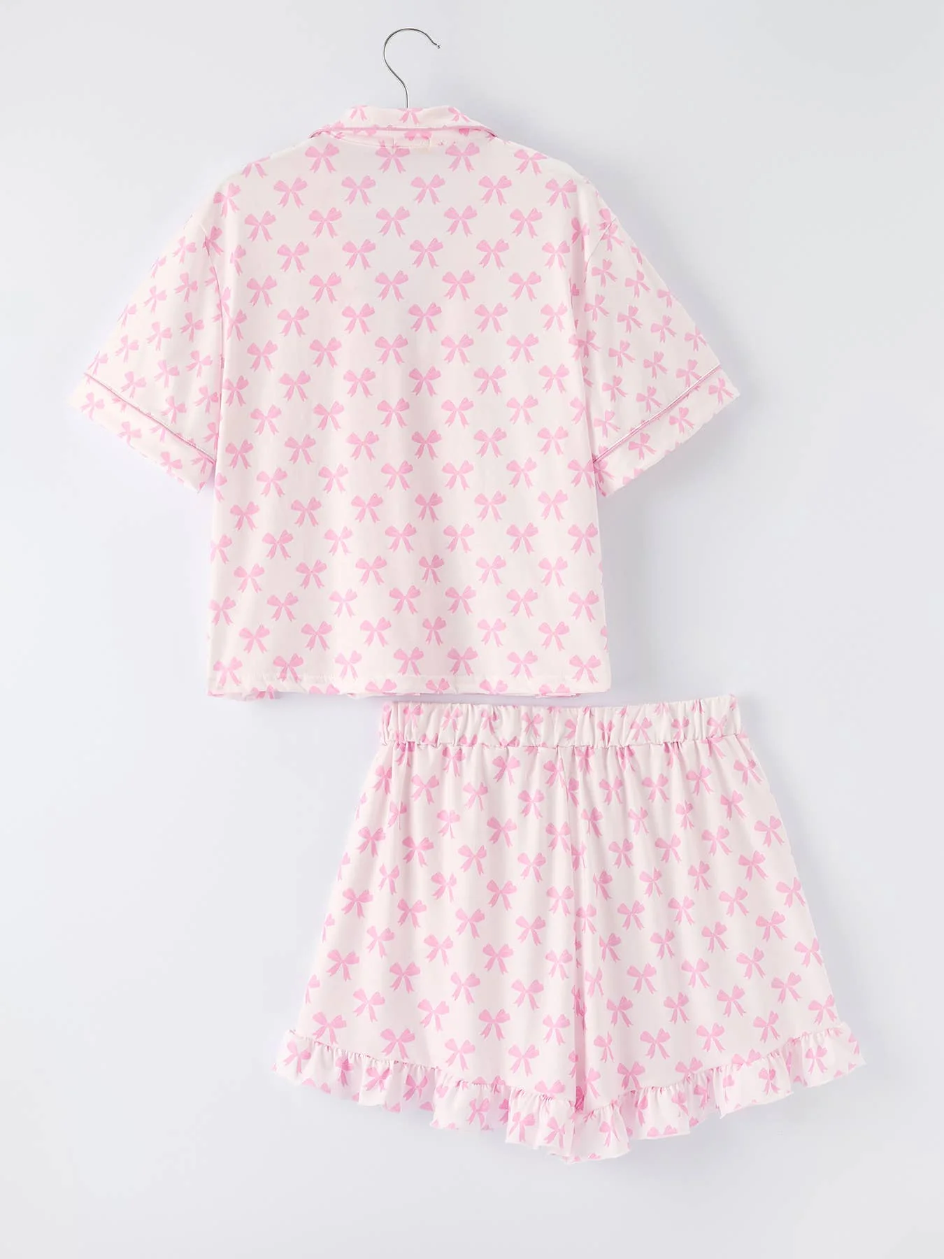 Pink Bow Print Ruffle Pajama Set - Image 7