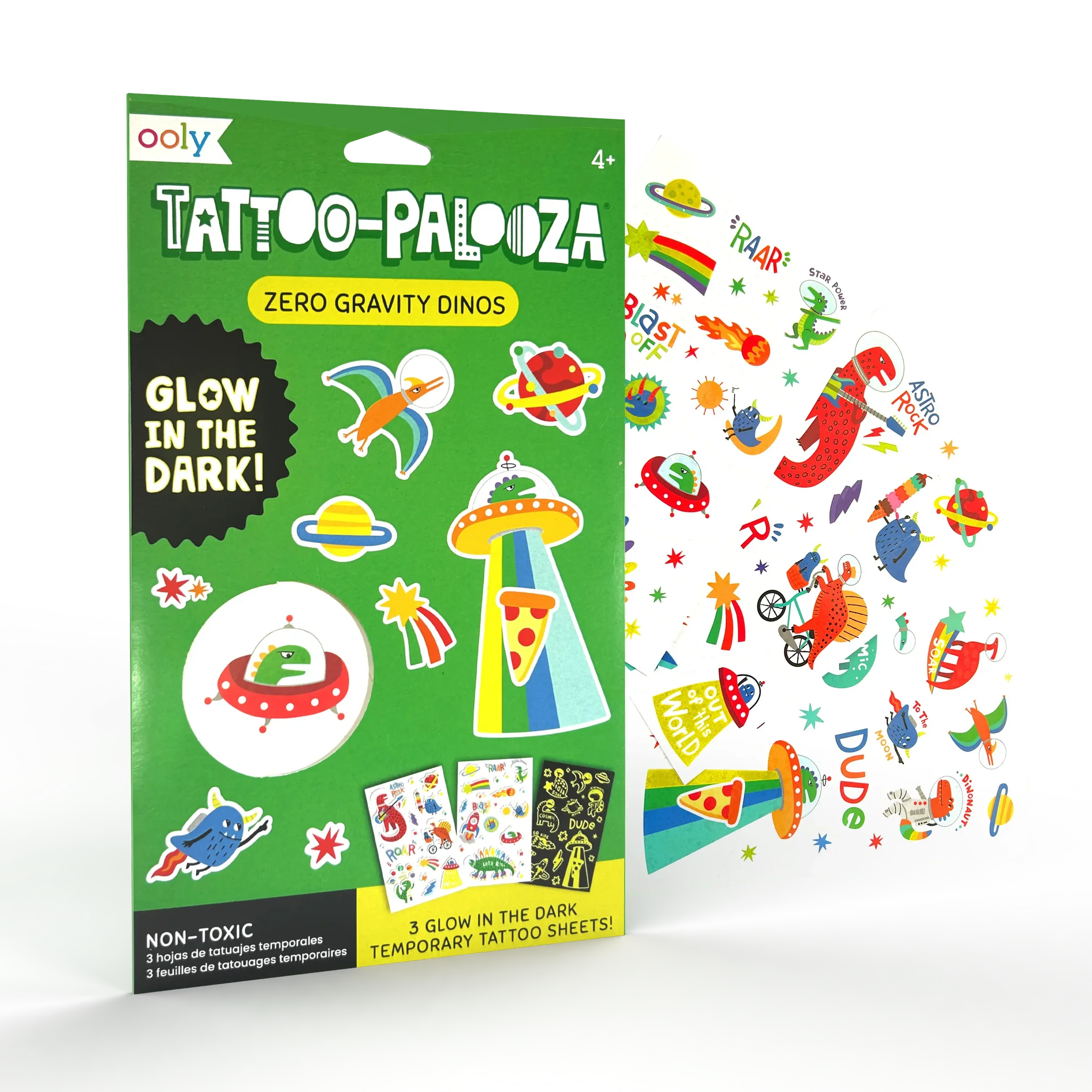 Ooly Tattoo-Palooza Glow in the Dark Temporary Tattoos - Zero Gravity Dinos - 3 Sheets - Image 2
