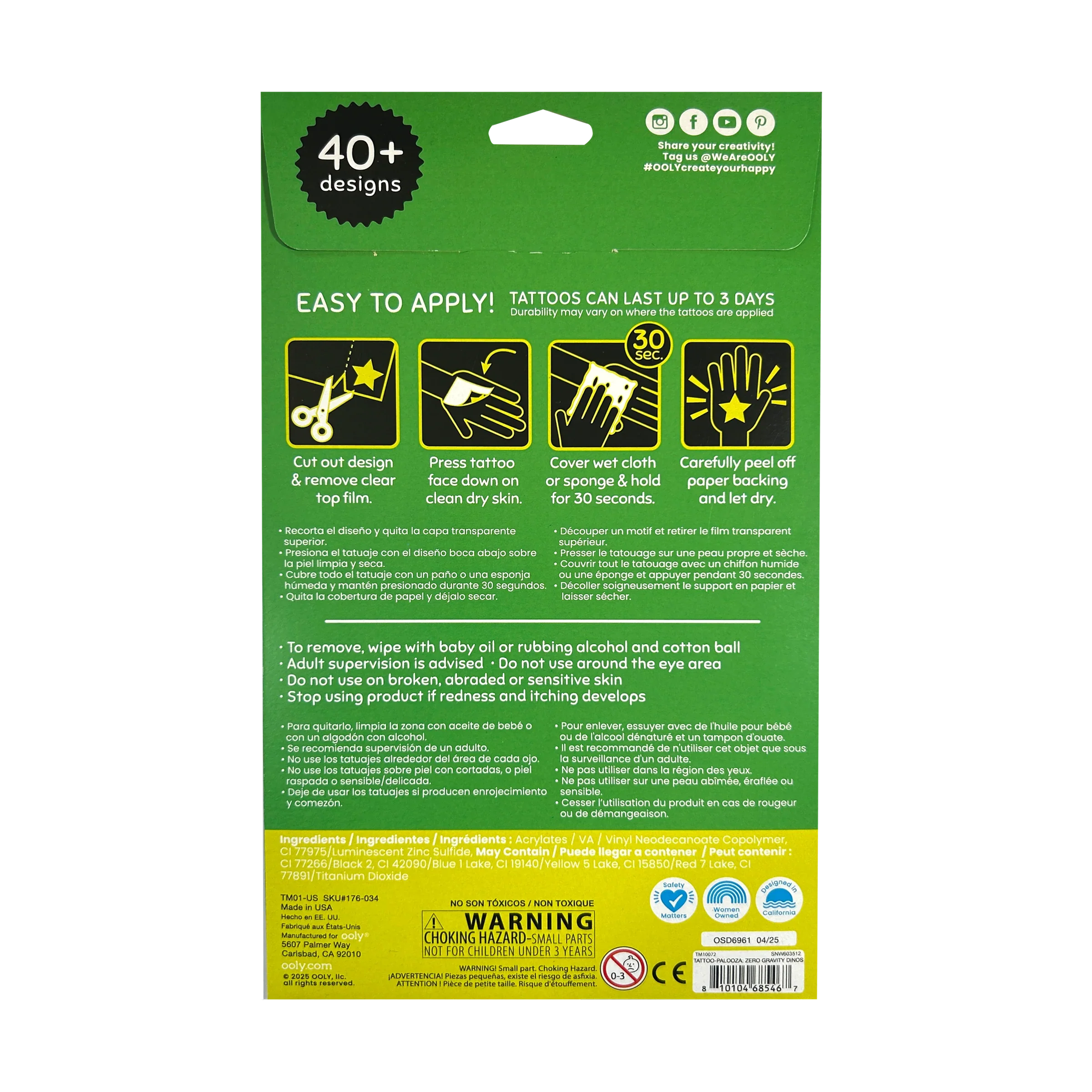 Ooly Tattoo-Palooza Glow in the Dark Temporary Tattoos - Zero Gravity Dinos - 3 Sheets - Image 9