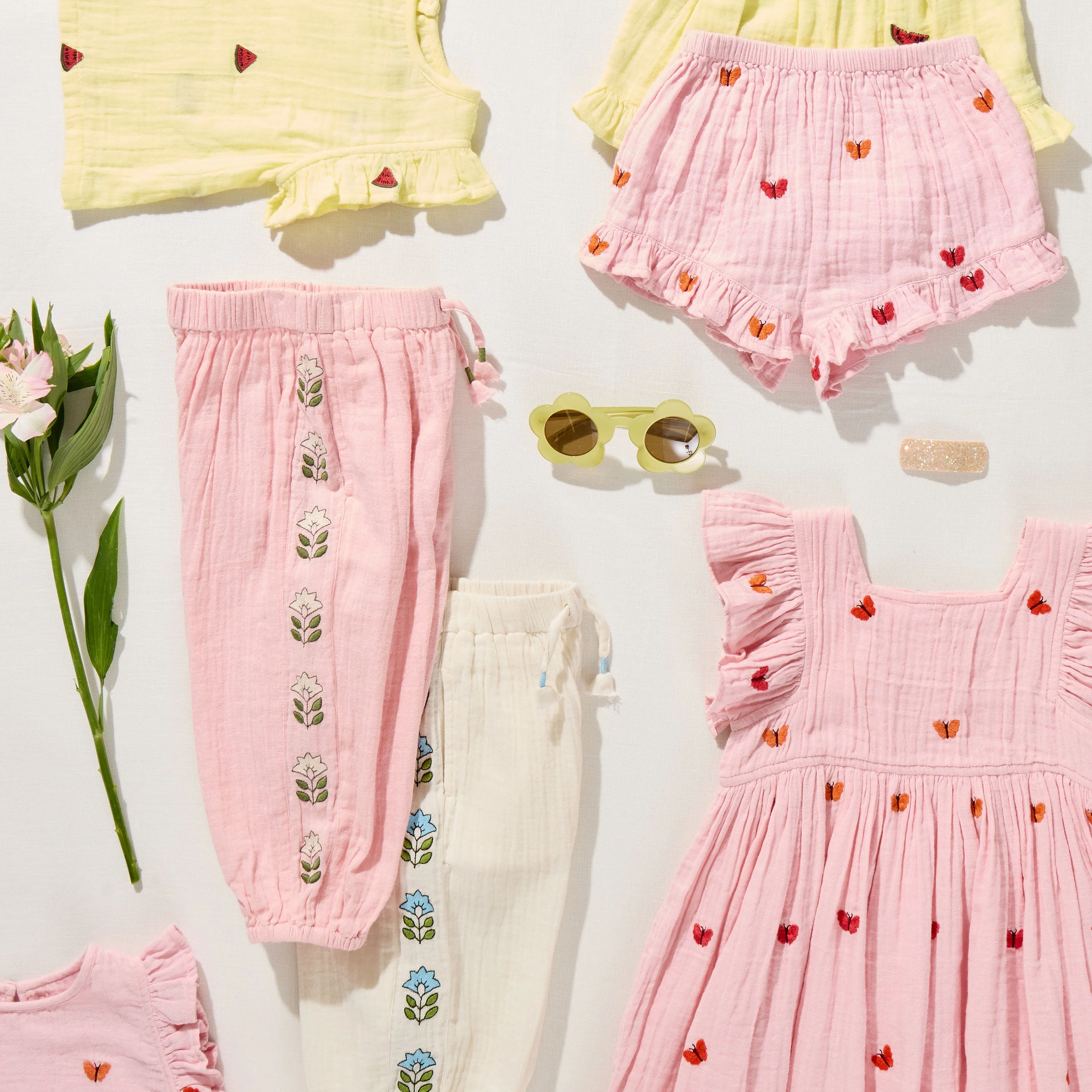 Pink Chicken - Baby Girls Girls Roey 2-PC Set - Watermelon Embroidery - Image 5