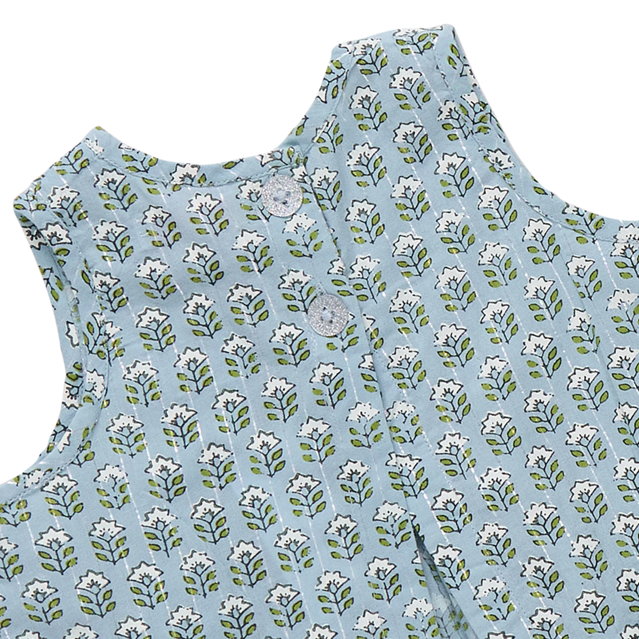 Pink Chicken - Baby Girls Jaipur 2-PC Set - Blue Prairie Block Print - Image 3