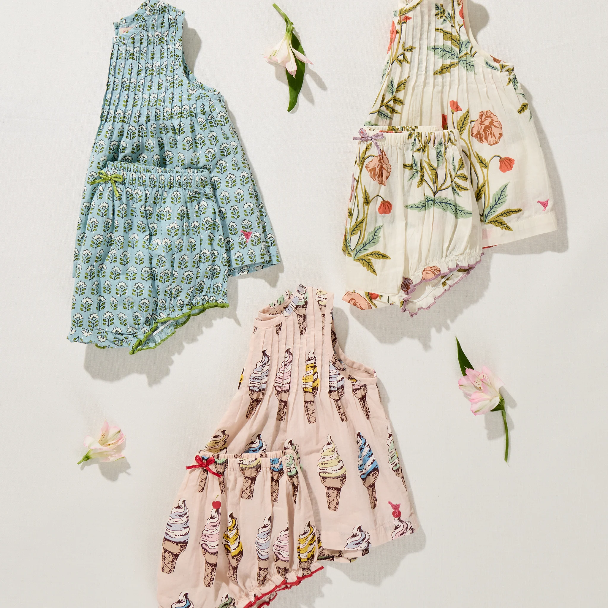 Pink Chicken - Baby Girls Jaipur 2-PC Set - Blue Prairie Block Print - Image 4