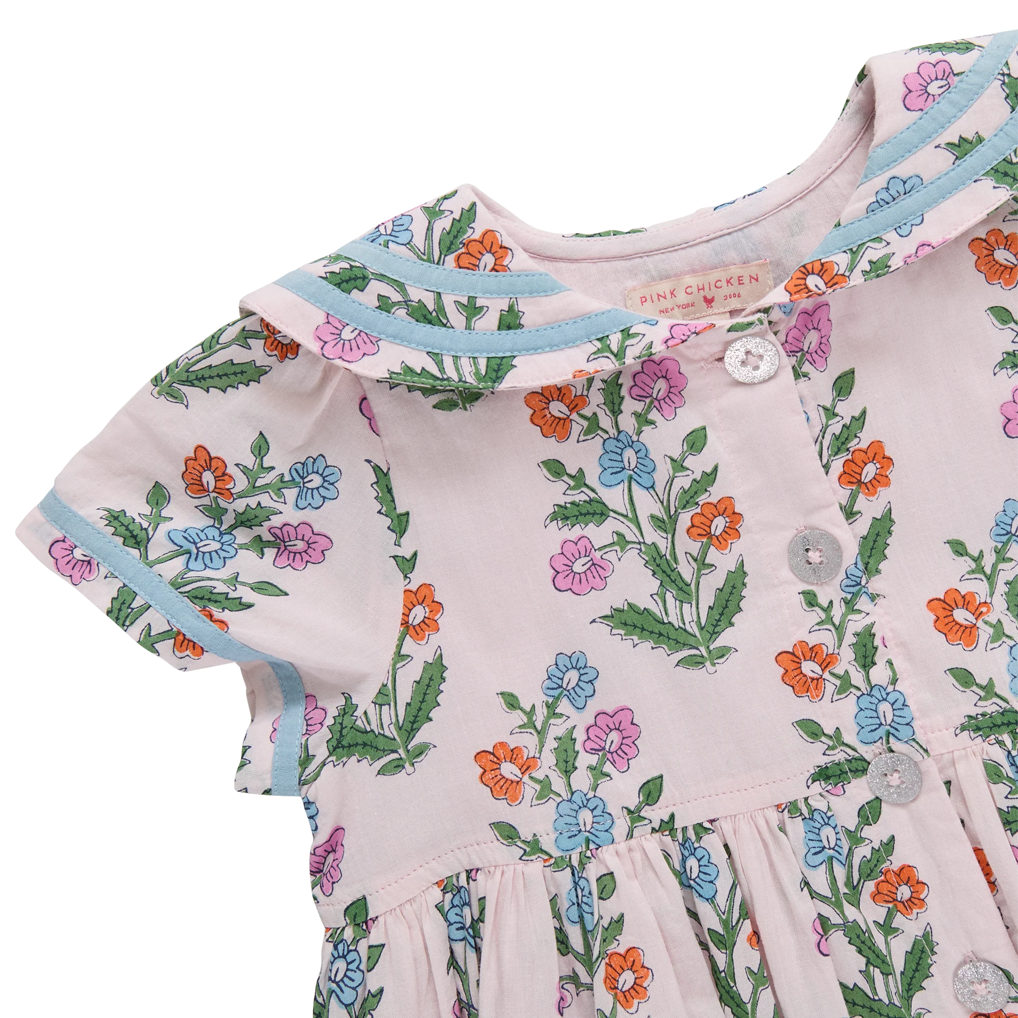 Pink Chicken - Girls Elowen Dress - Pink Dewdrop Block Print Spring - Image 3