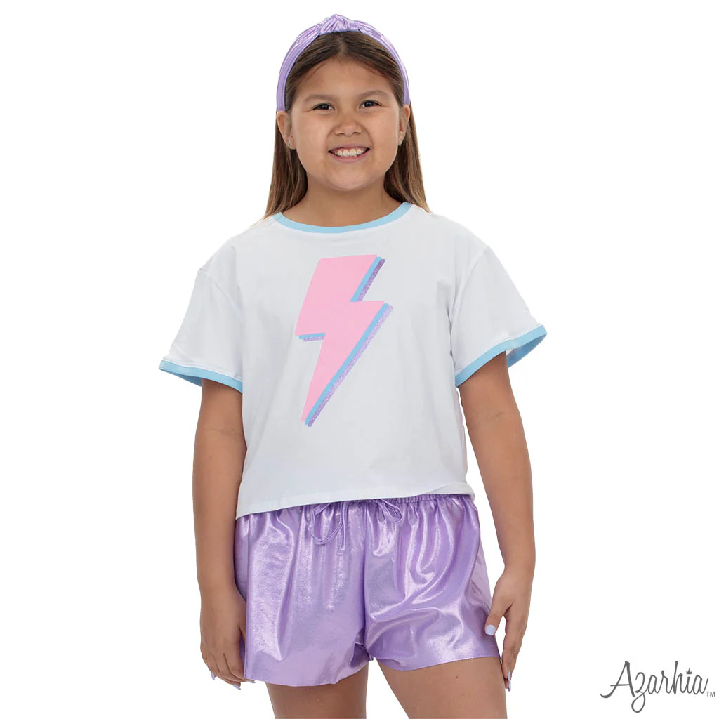Azarhia Pink Lightning Bolt Light Blue Ringer Tee - Image 2