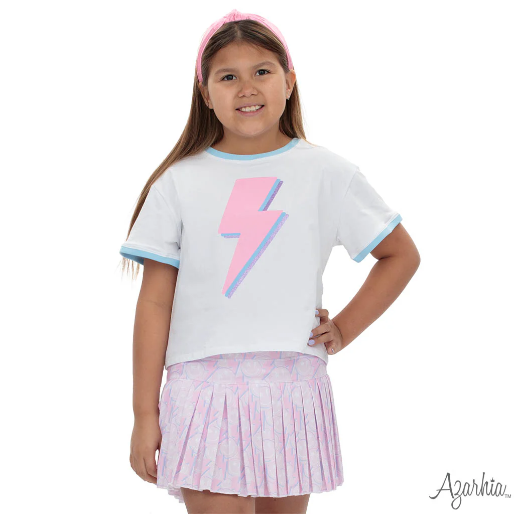 Azarhia Pink Lightning Bolt Light Blue Ringer Tee - Image 3