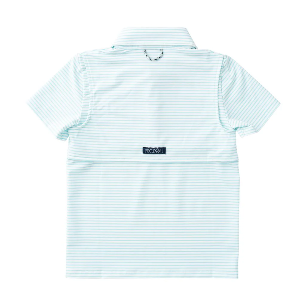 PRODOH Boys' Short Sleeve Pro Performance Polo Aruba Blue Stripe - Image 2