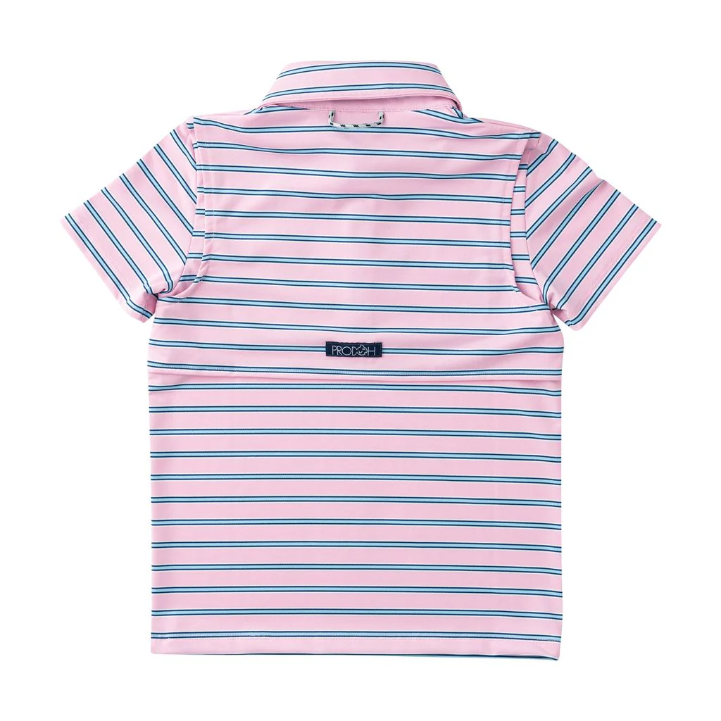 PRODOH Boys' Short Sleeve Pro Performance Polo Pink Frosting Sea Island Stripe - Image 2