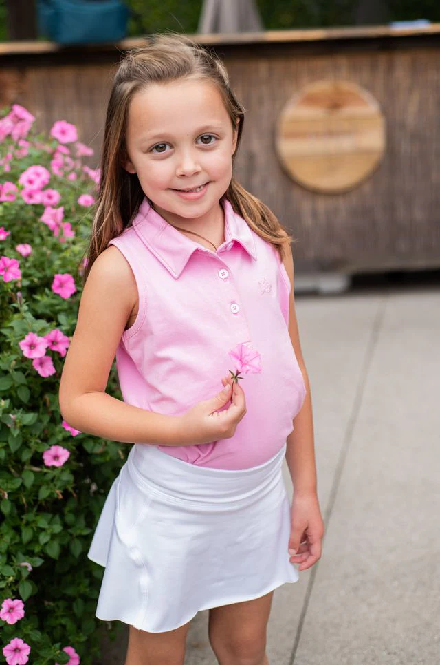 PRODOH Girls' Sleeveless Solid Cotton Polo PF - Pink Frosting - Image 3