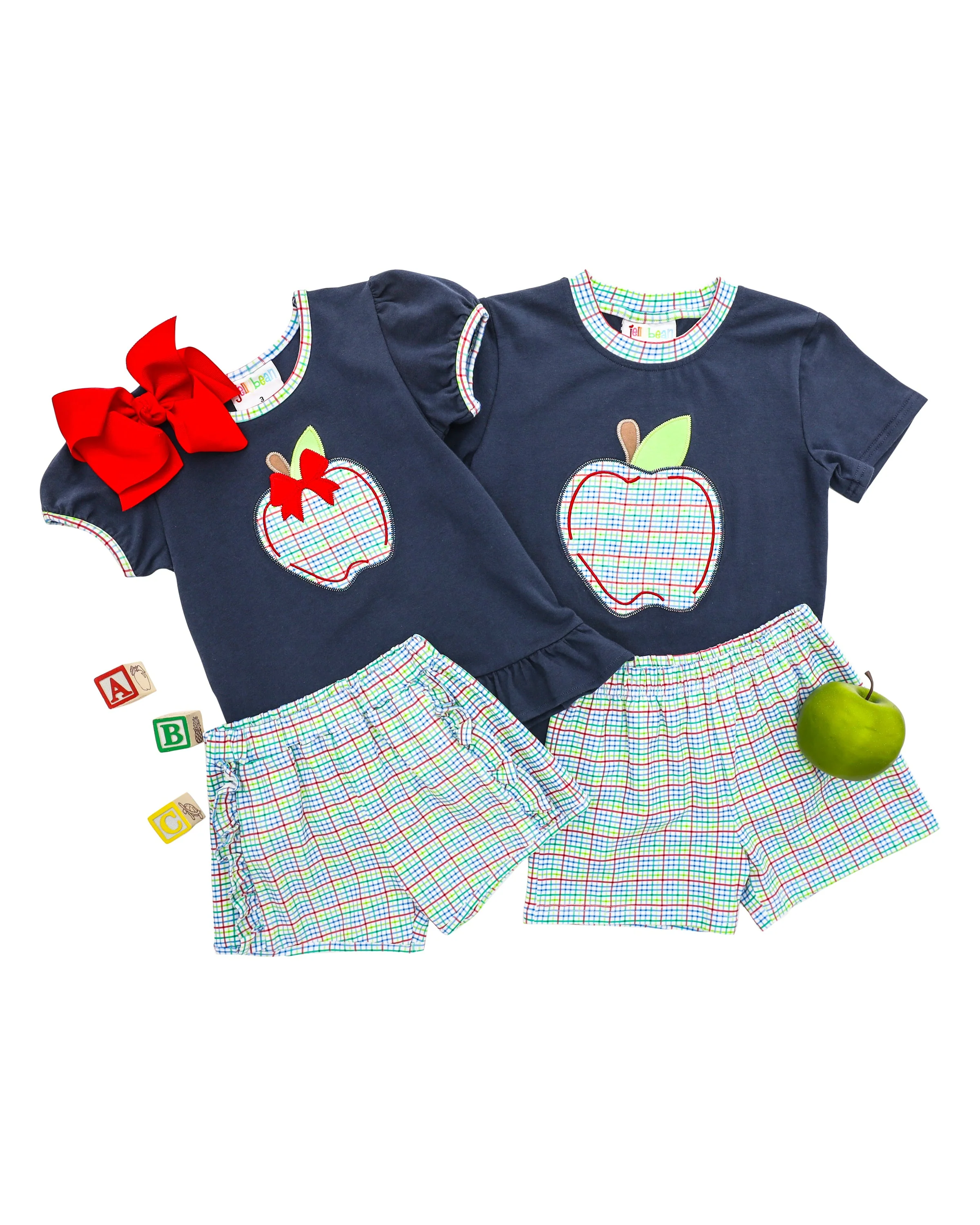 Primary Plaid Apple Ruffle Short Set - Image 9