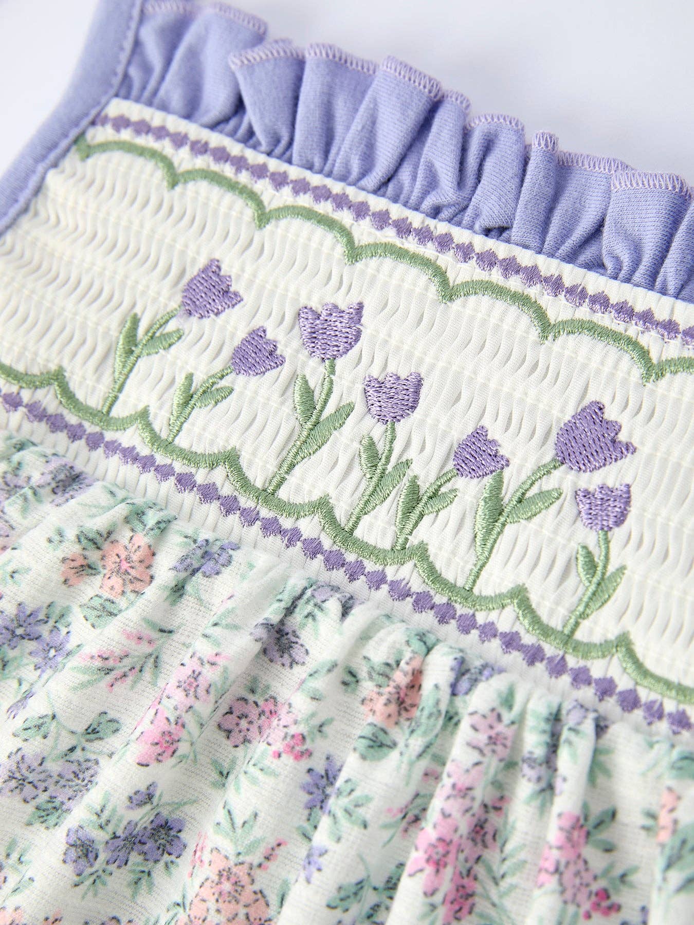 Purple Floral Smocked Embroidery Baby Girls Bloomers Set - Image 4