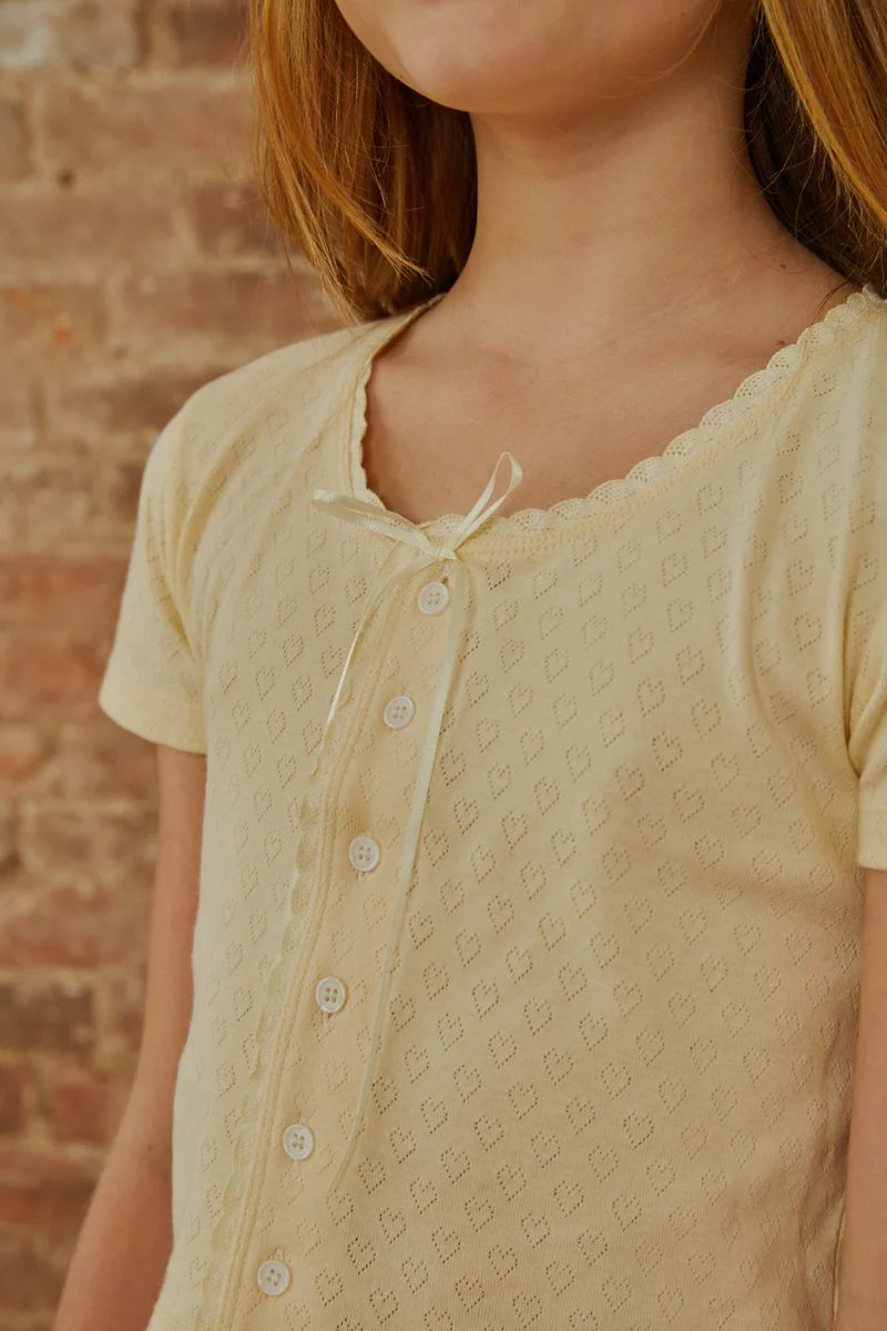 Reese Pastel Yellow With Yellow Lace Heart Pointelle Baby Tee - Image 2