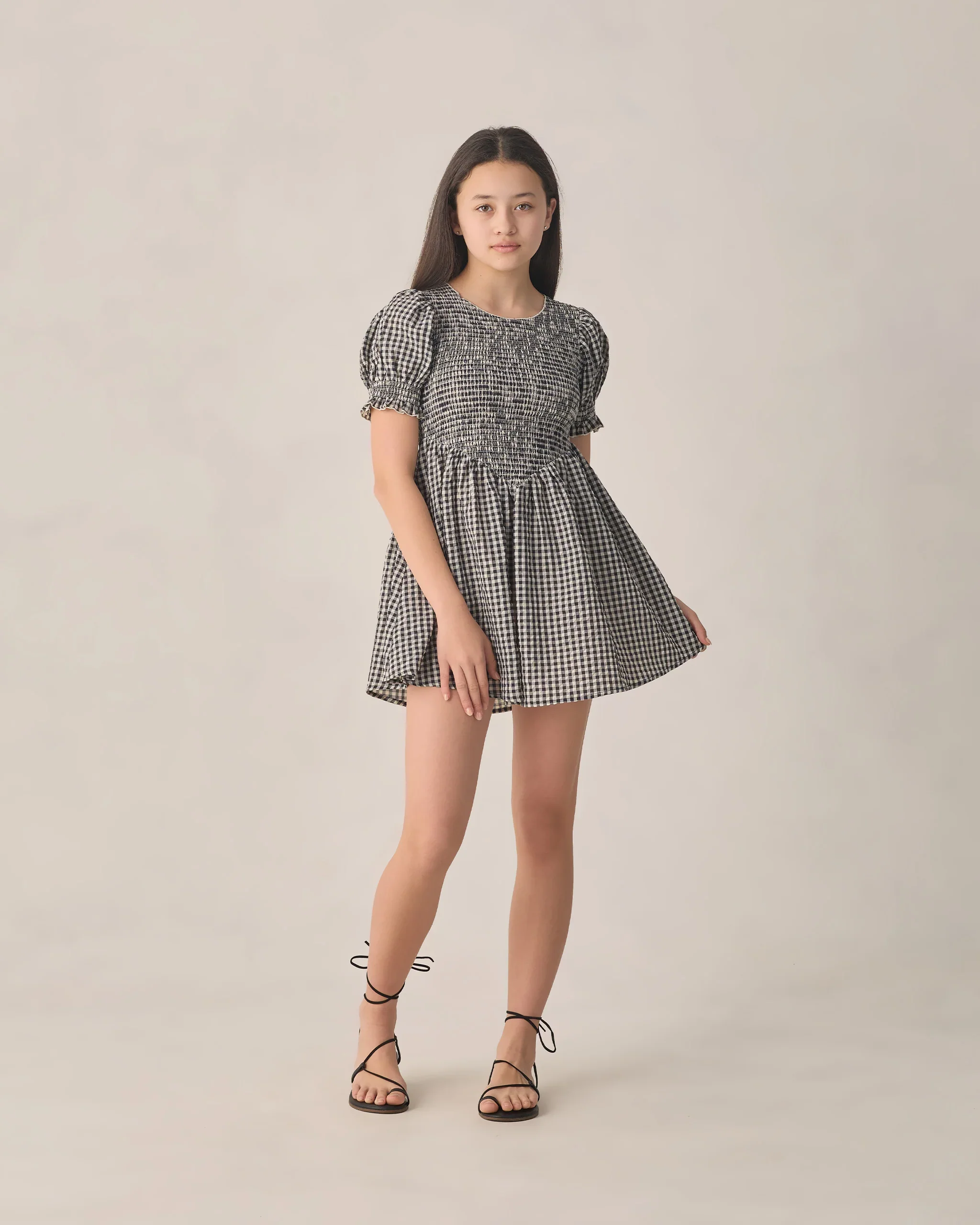 RYLE + CRU TEEN LOUISE DRESS BLACK CHECK - Image 4