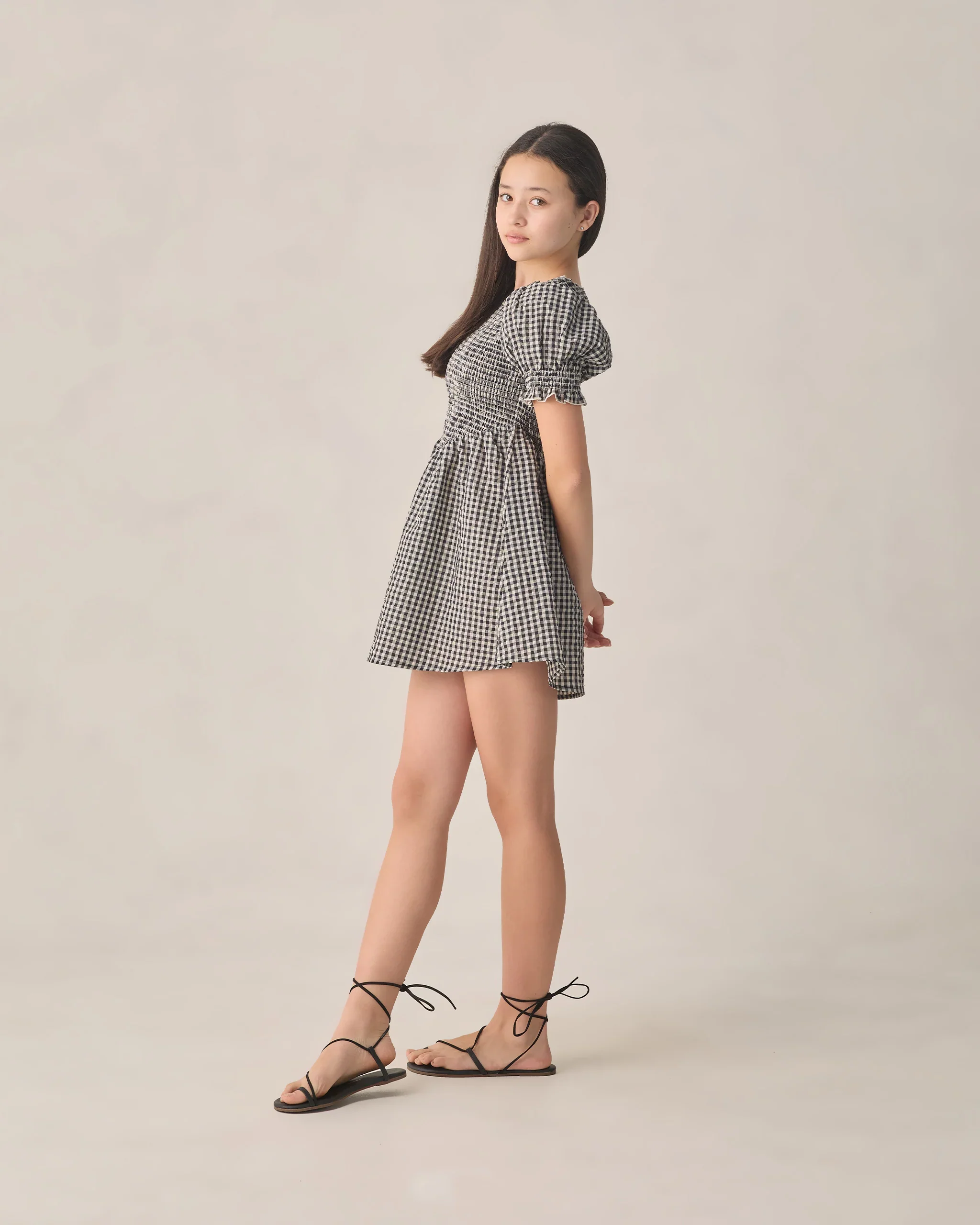 RYLE + CRU TEEN LOUISE DRESS BLACK CHECK - Image 5