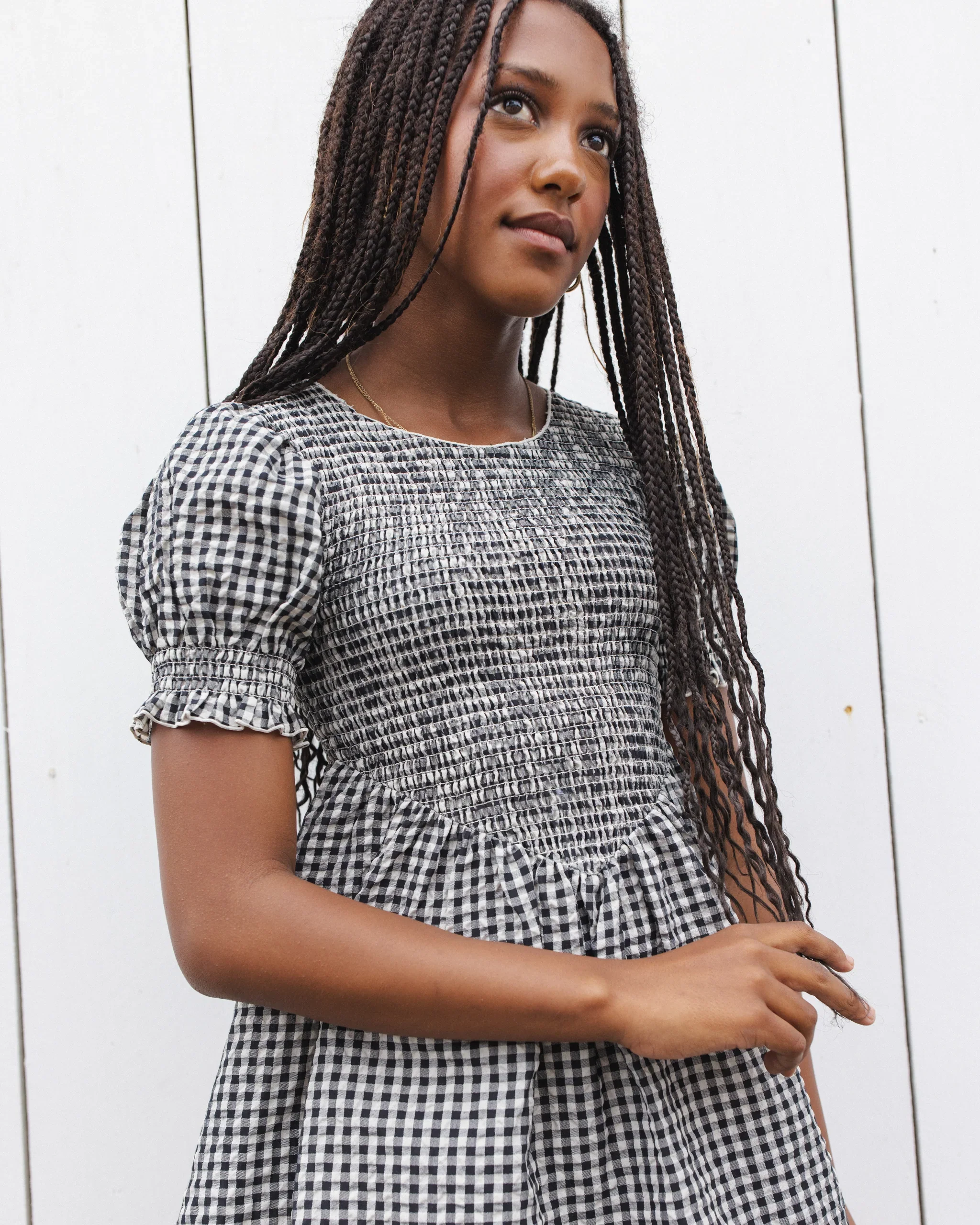 RYLE + CRU TEEN LOUISE DRESS BLACK CHECK - Image 6